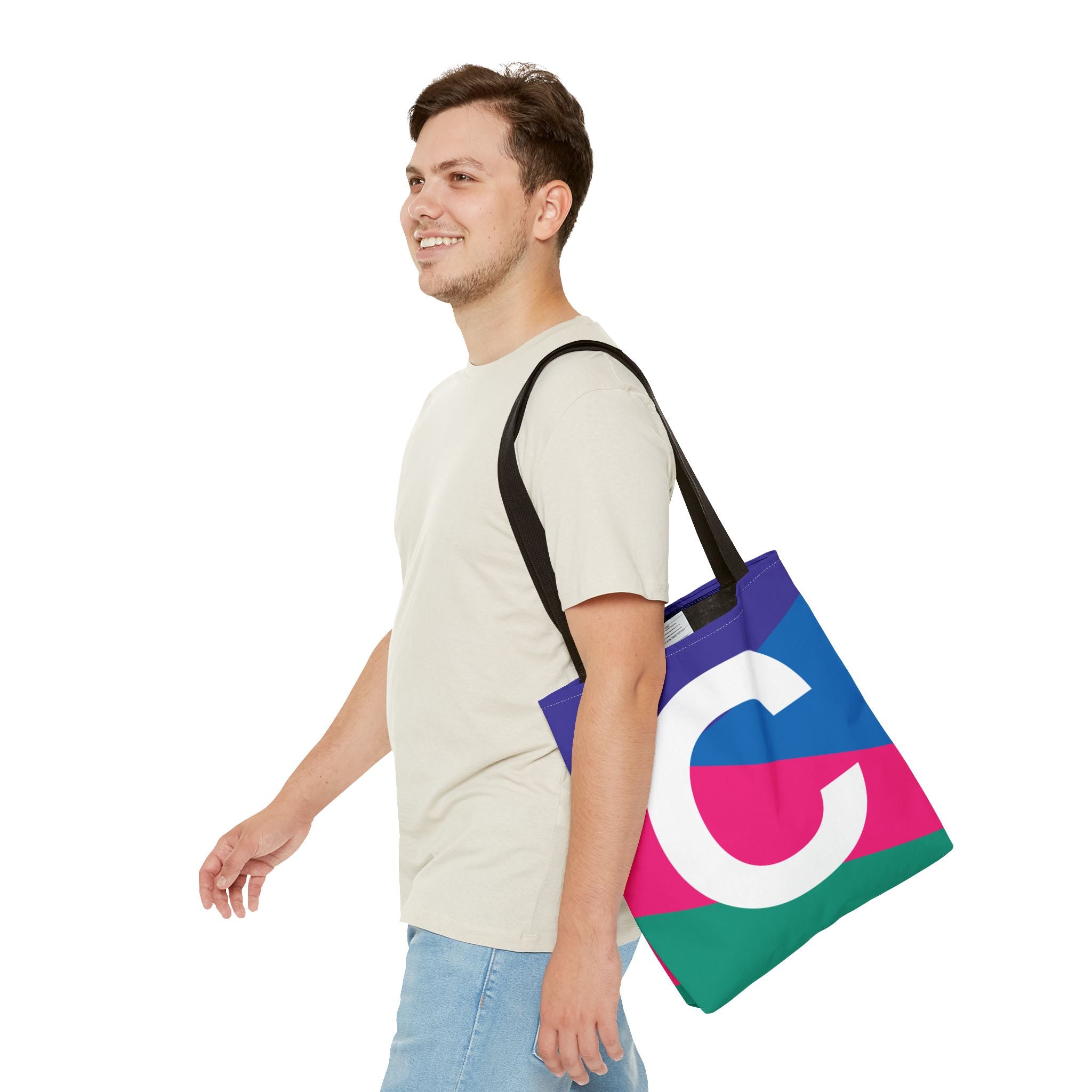 Monogram 'C' Colorblock Tote Bag — Personalized Initial C Shoulder Tote