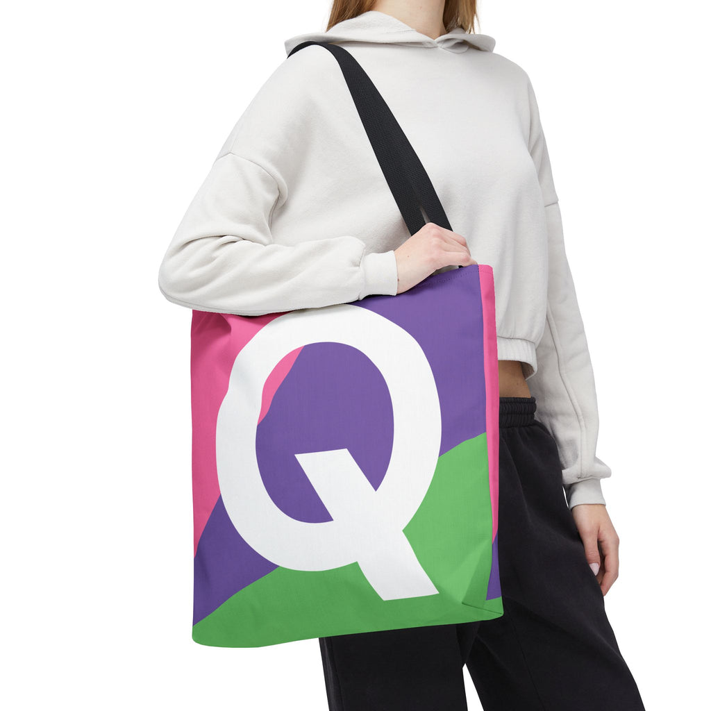 Monogram 'Q' Colorblock Tote Bag — Personalized Initial Q Shoulder Tote