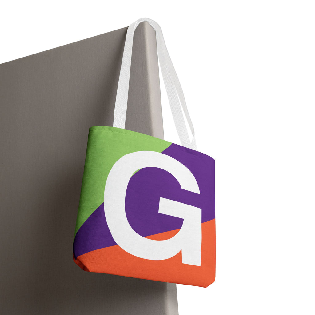 Monogram 'G' Colorblock Tote Bag — Personalized Initial G Shoulder Tote