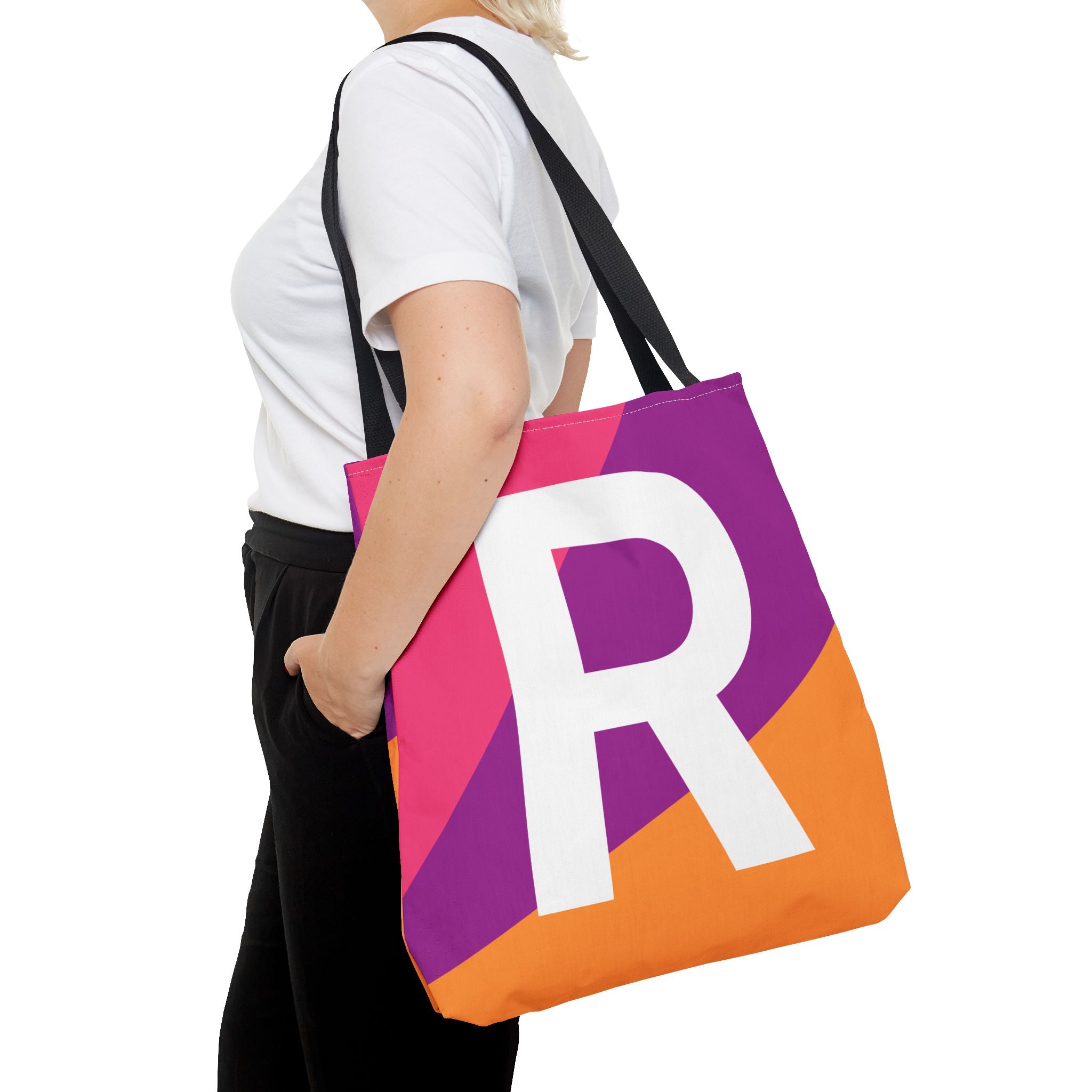 Monogram 'R' Colorblock Tote Bag — Personalized Initial R Shoulder Tote