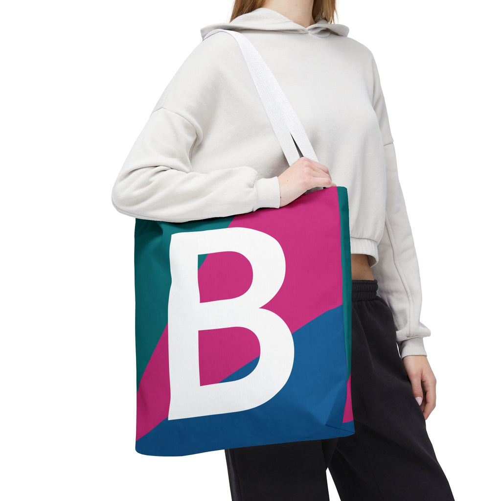 Monogram 'B' Colorblock Tote Bag — Personalized Initial B Shoulder Tote