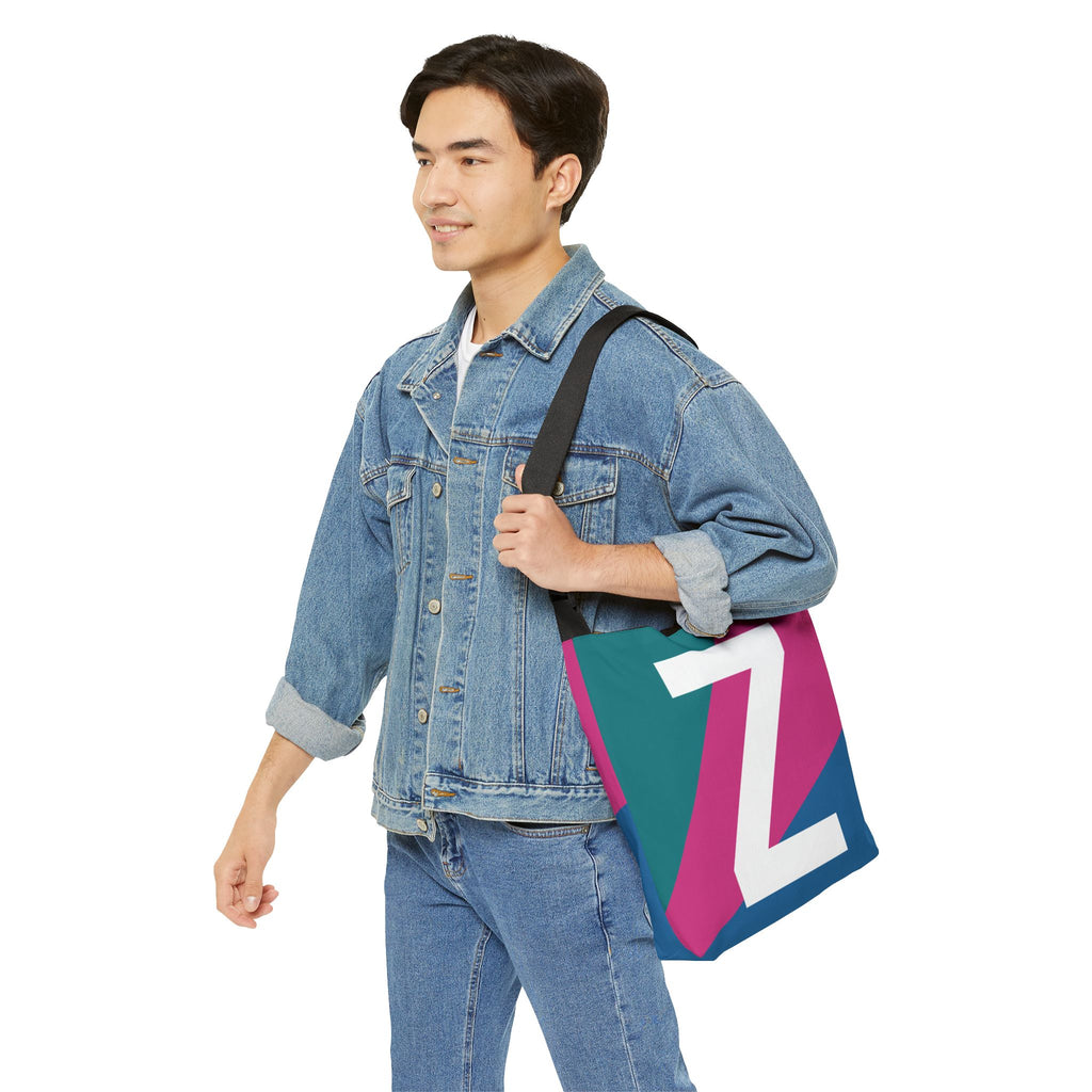 Initial Letter 'Z' Colorblock Adjustable Tote Bag — Monogram Alphabet Shoulder Bag
