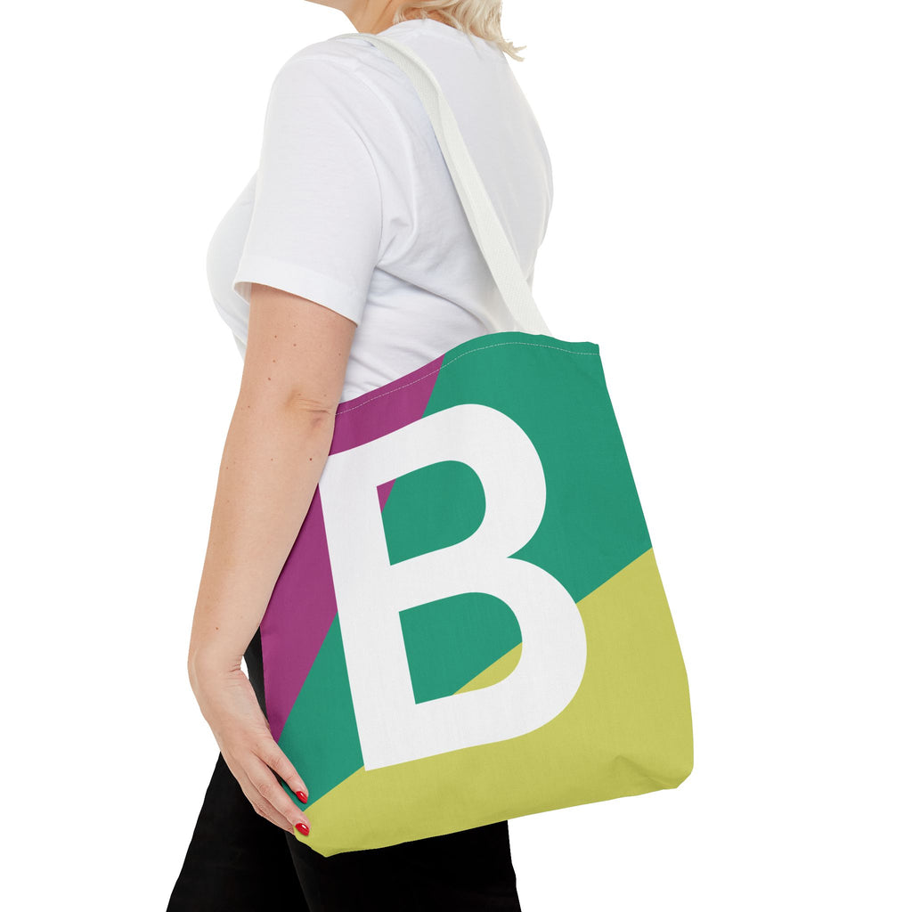 Monogram 'B' Colorblock Tote Bag — Personalized Initial B Shoulder Tote