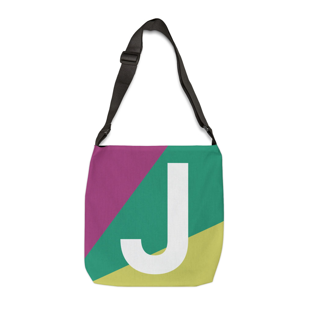 Initial Letter 'J' Colorblock Adjustable Tote Bag — Monogram Alphabet Shoulder Bag