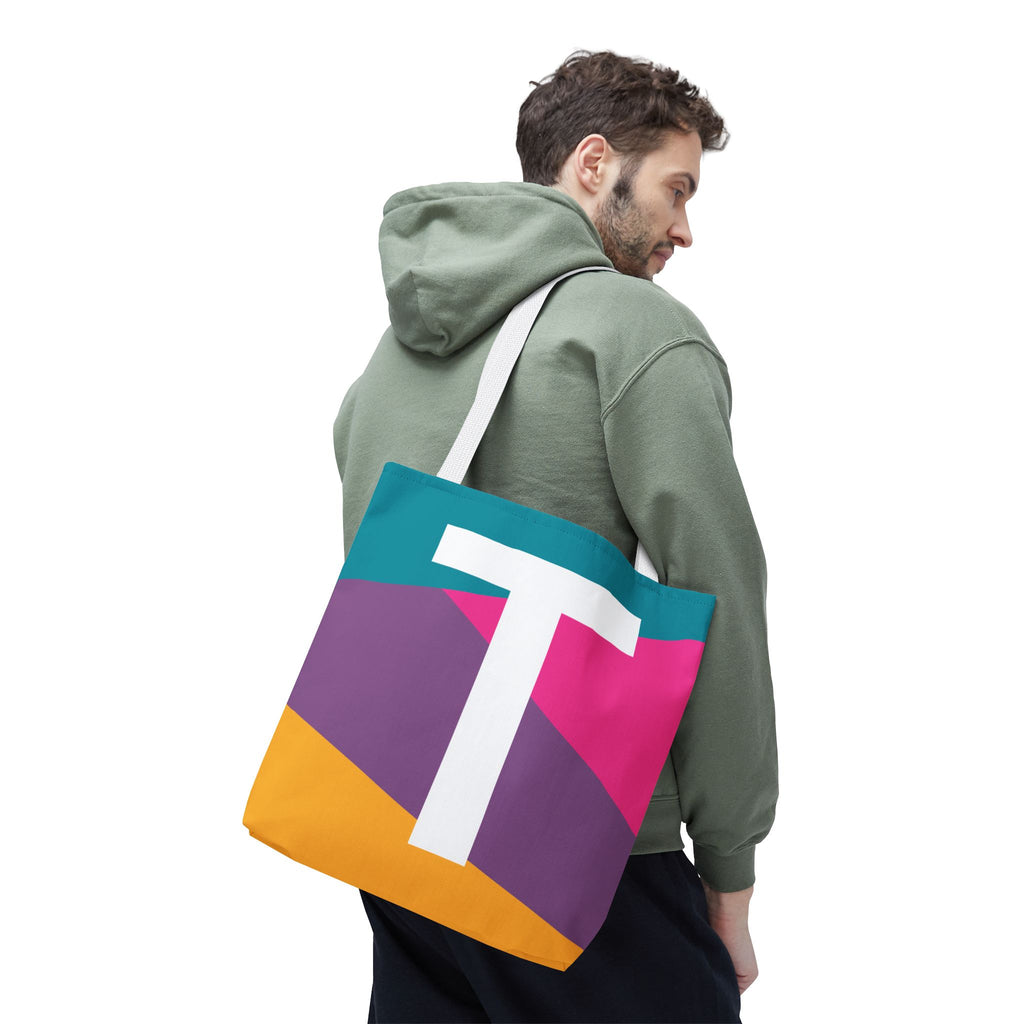 Monogram 'T' Colorblock Tote Bag — Personalized Initial T Shoulder Tote