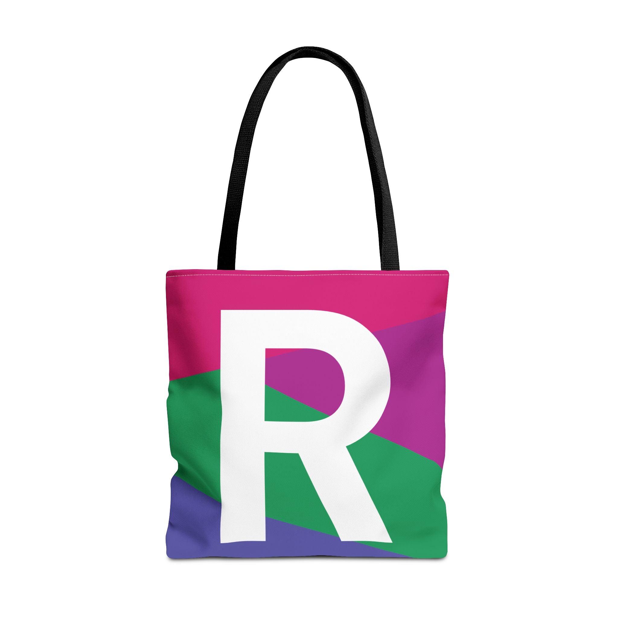Monogram 'R' Colorblock Tote Bag — Personalized Initial R Shoulder Tote