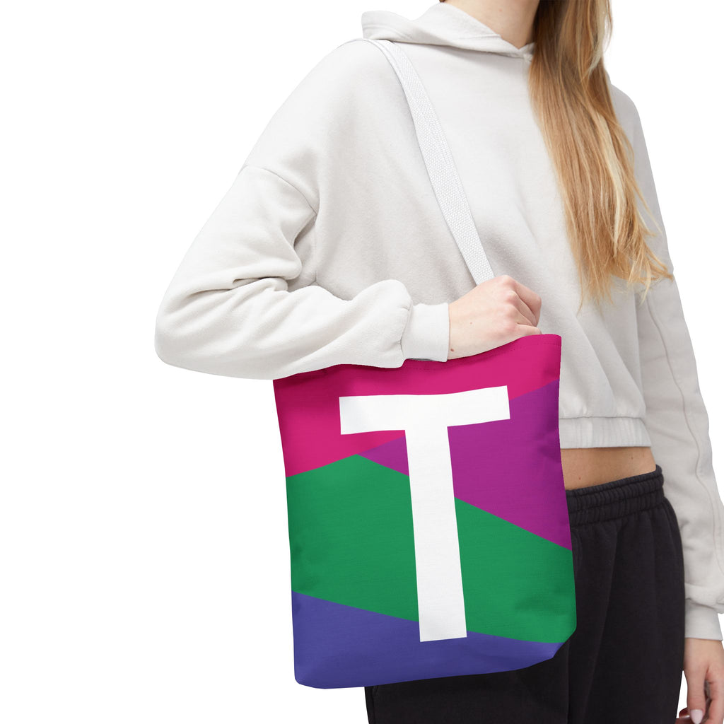 Monogram 'T' Colorblock Tote Bag — Personalized Initial T Shoulder Tote