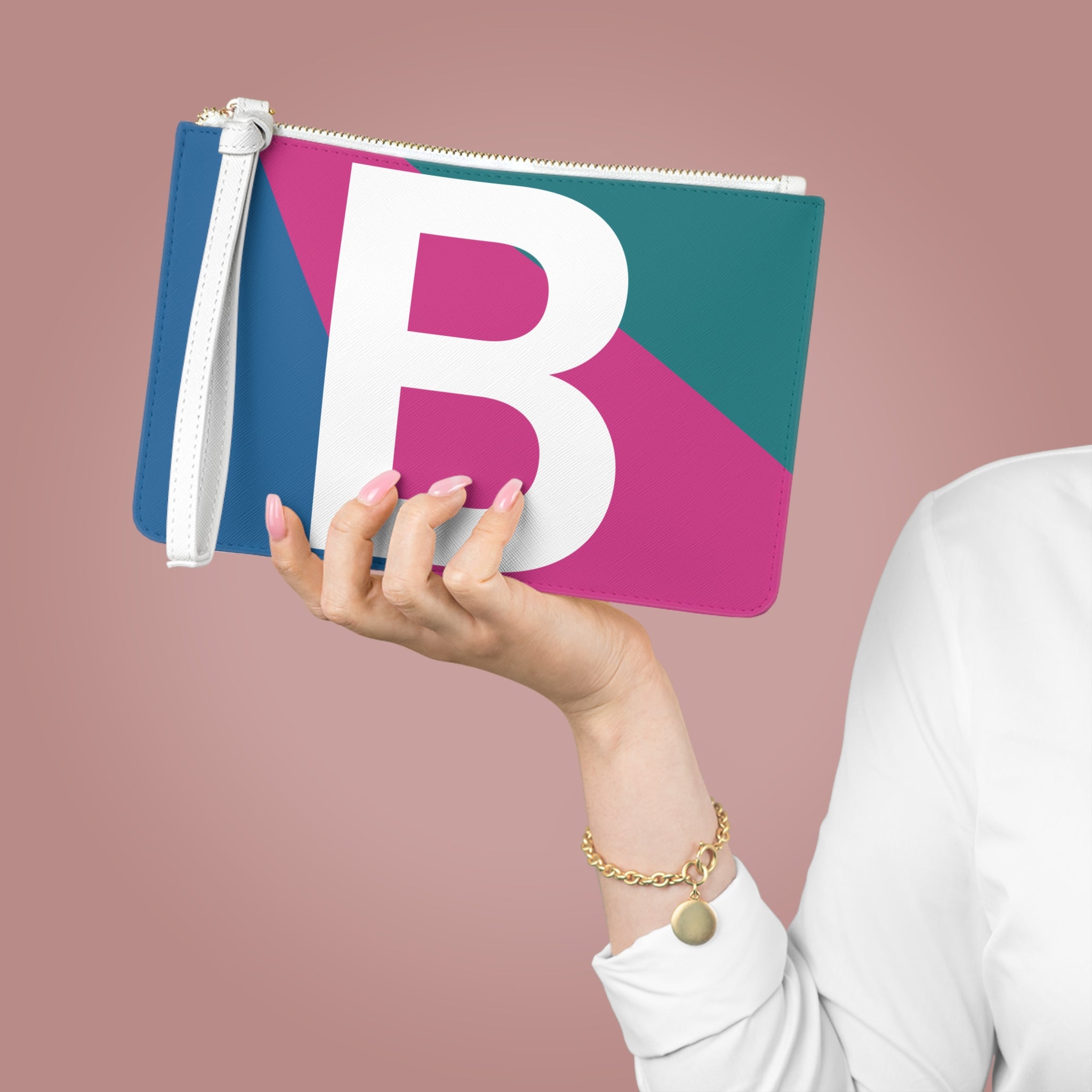 Monogram 'B' Colorblock Clutch Bag — Bold Geometric Wristlet for Everyday & Gifts