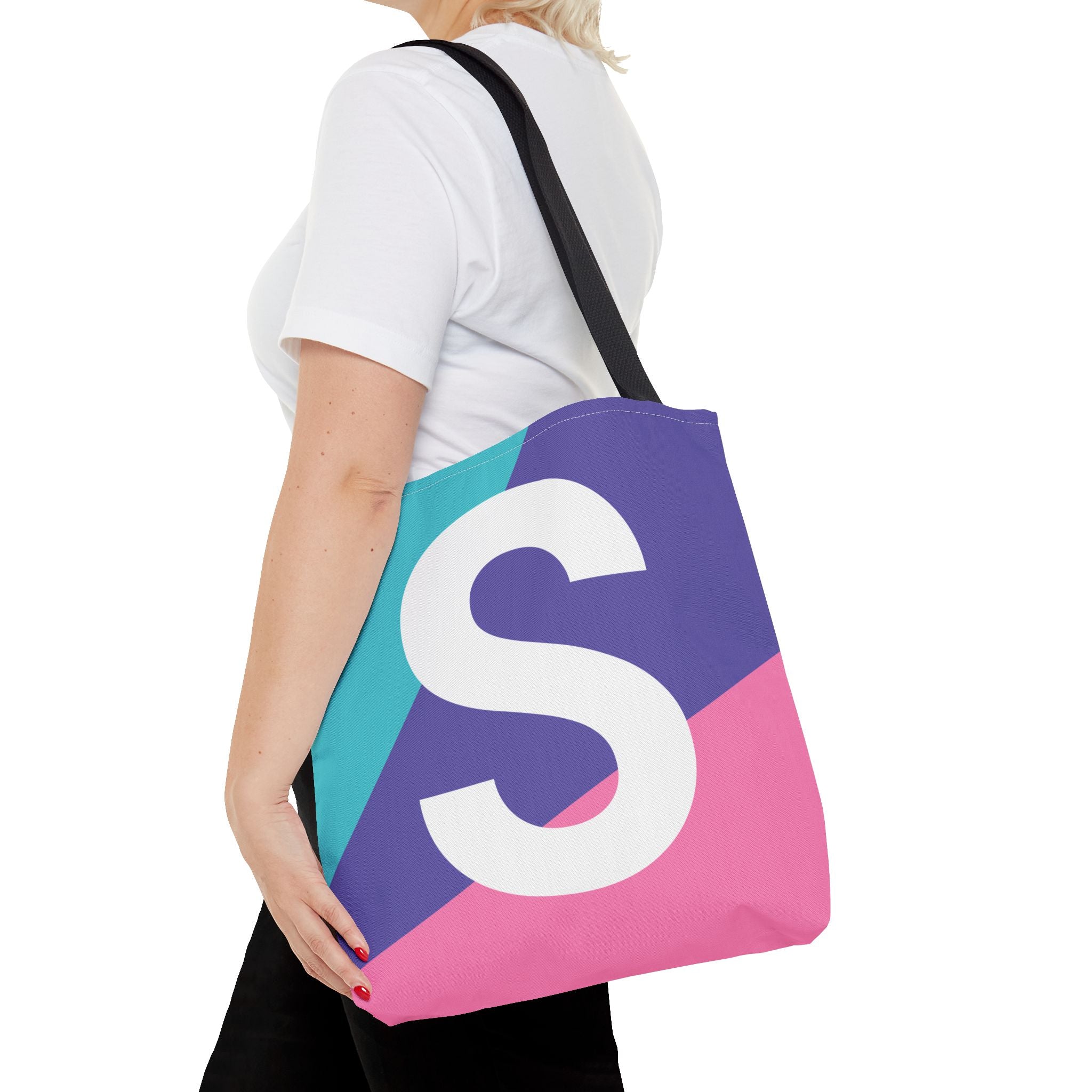 Monogram 'S' Colorblock Tote Bag — Personalized Initial S Shoulder Tote