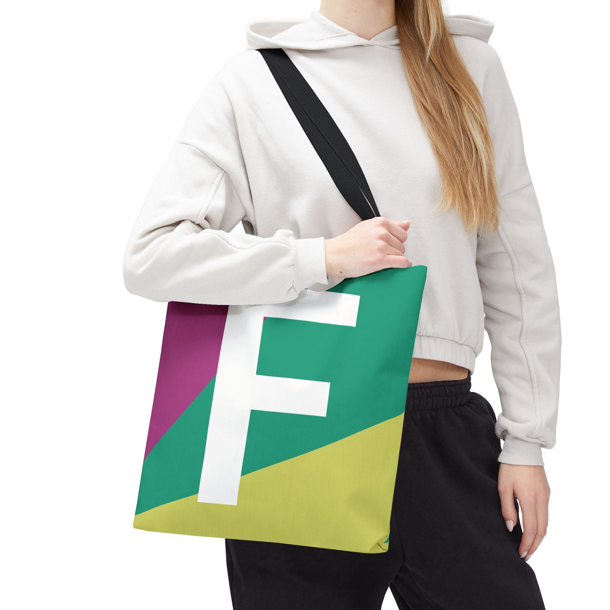 Monogram 'F' Colorblock Tote Bag — Personalized Initial F Shoulder Tote