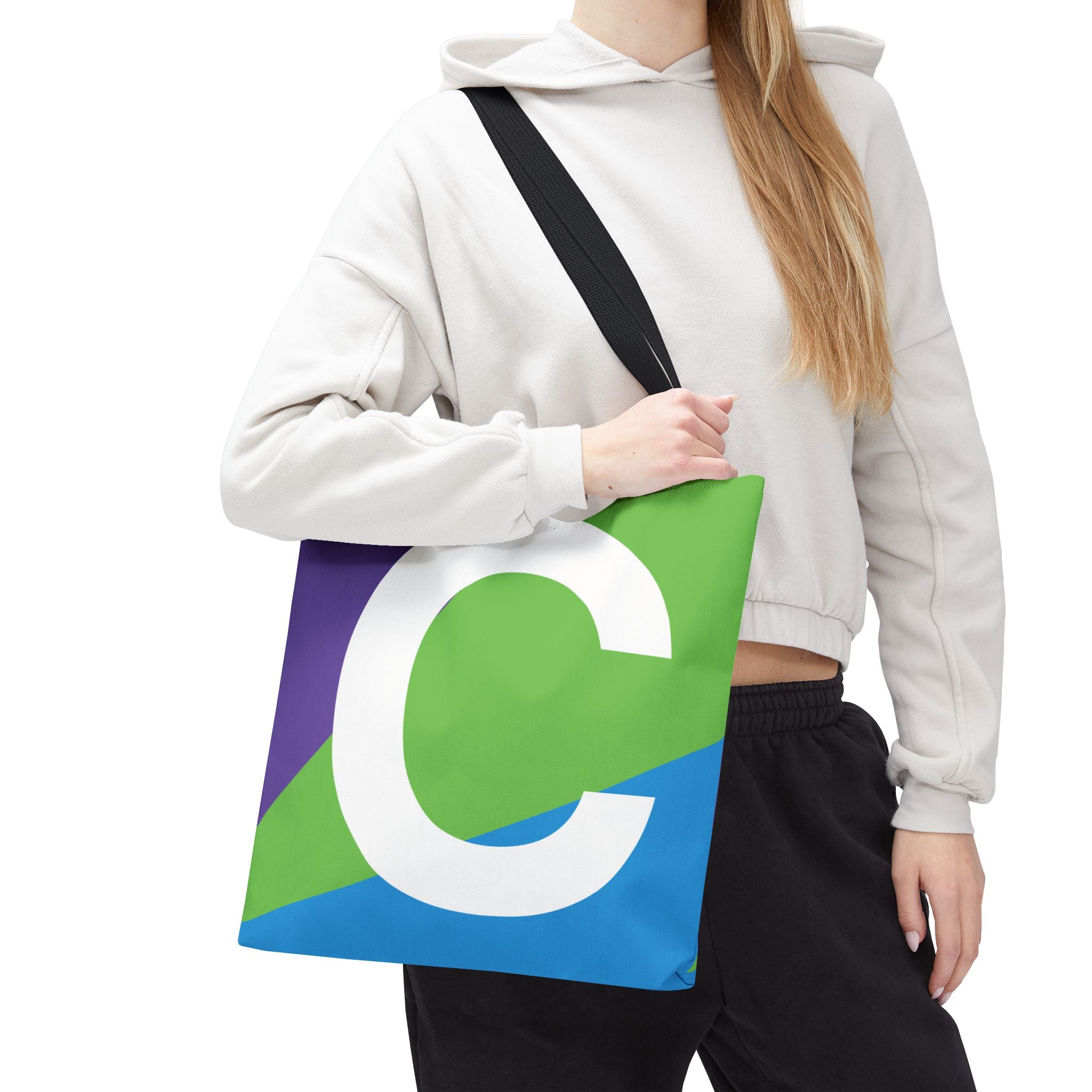 Monogram 'C' Colorblock Tote Bag — Personalized Initial C Shoulder Tote