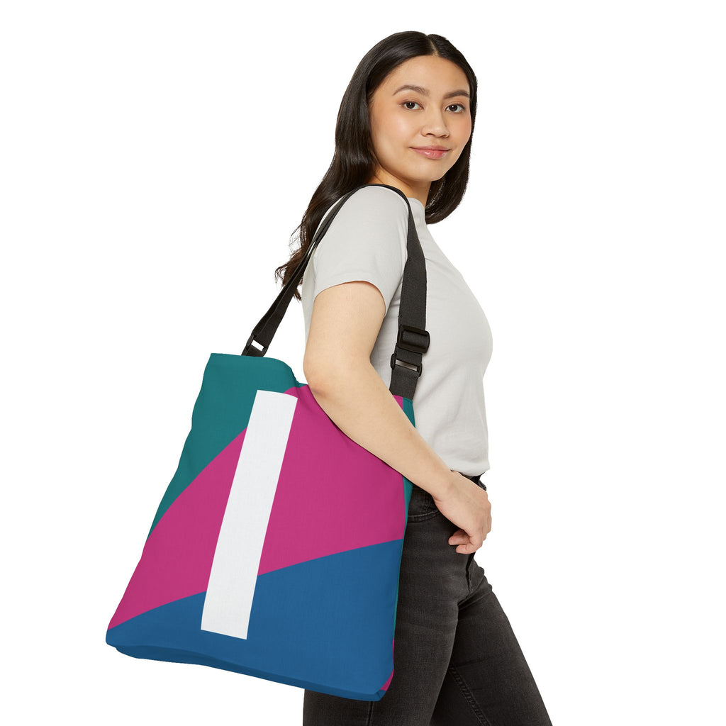 Initial Letter 'I' Colorblock Adjustable Tote Bag — Monogram Alphabet Shoulder Bag