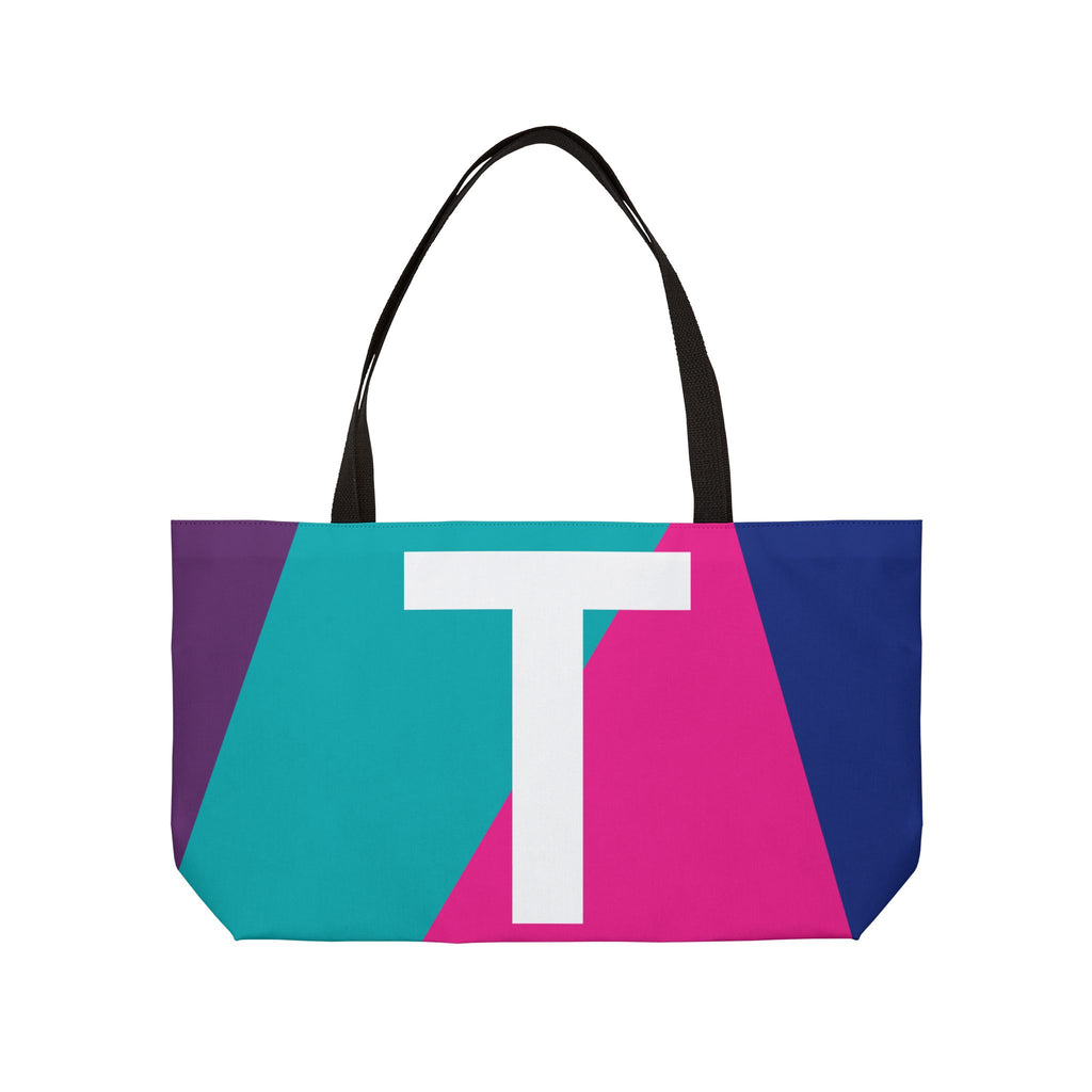 Personalized 'T' Colorblock Tote Bag — Monogram Weekender Tote