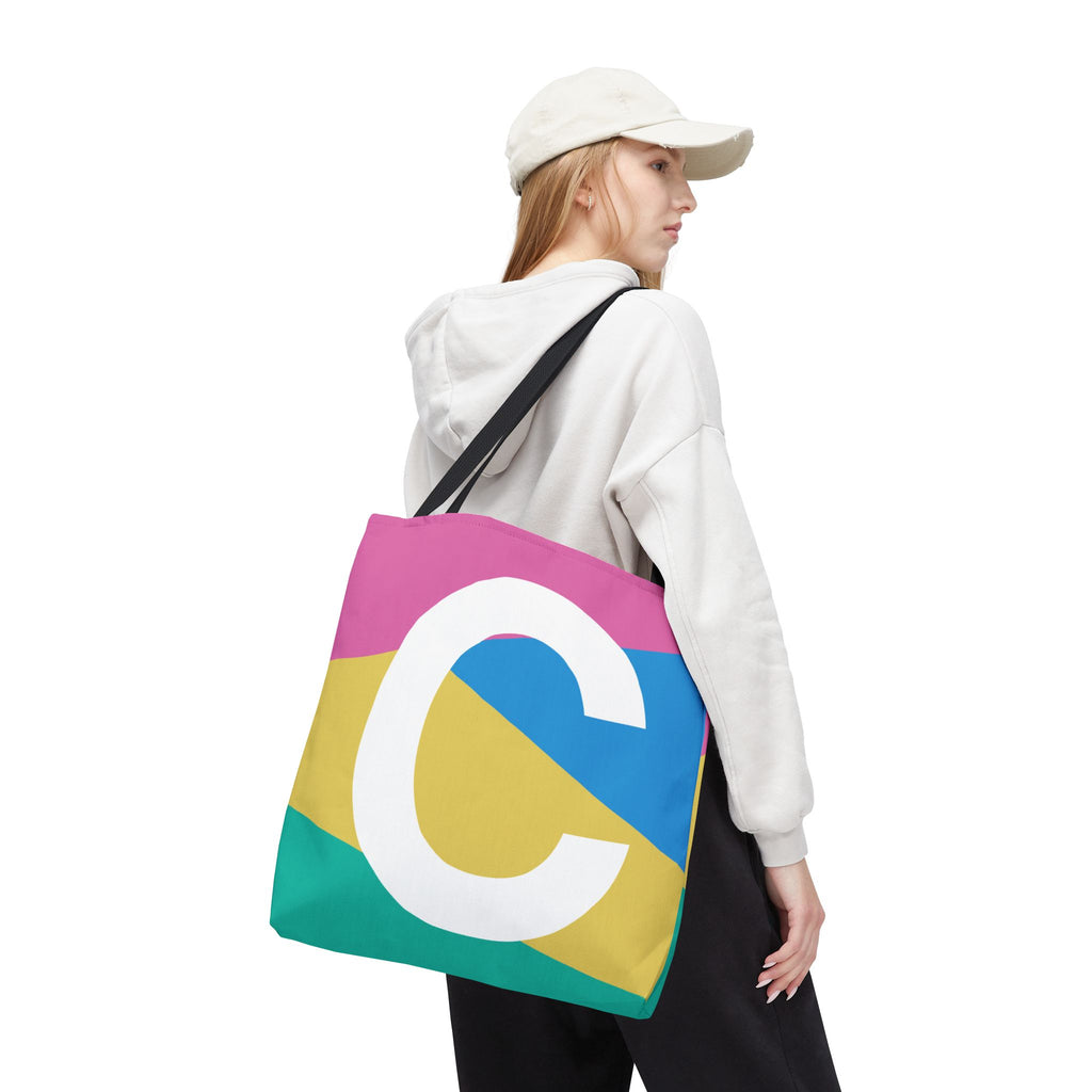 Monogram 'C' Colorblock Tote Bag — Personalized Initial C Shoulder Tote