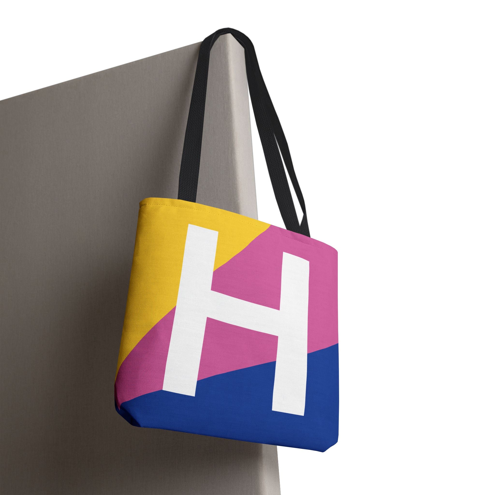 Monogram 'H' Colorblock Tote Bag — Personalized Initial H Shoulder Tote