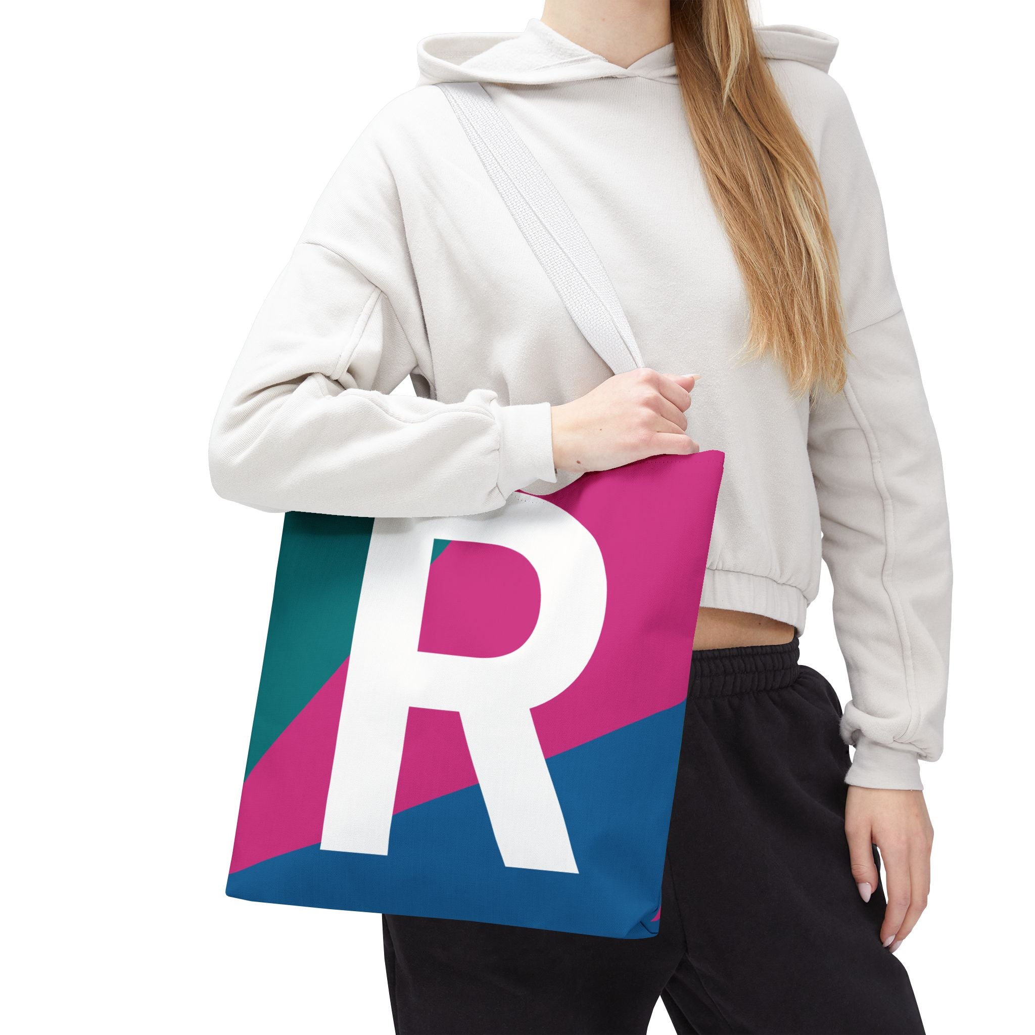 Monogram 'R' Colorblock Tote Bag — Personalized Initial R Shoulder Tote