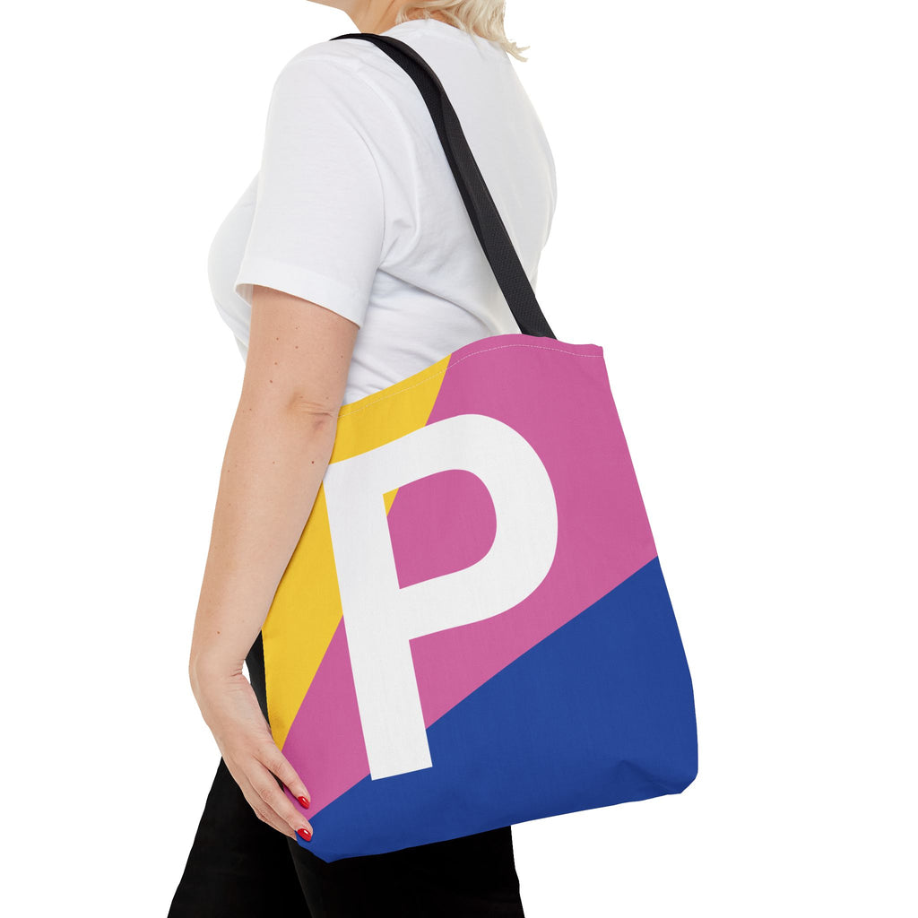 Monogram 'P' Colorblock Tote Bag — Personalized Initial P Shoulder Tote