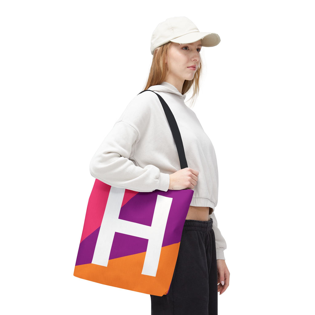 Monogram 'H' Colorblock Tote Bag — Personalized Initial H Shoulder Tote
