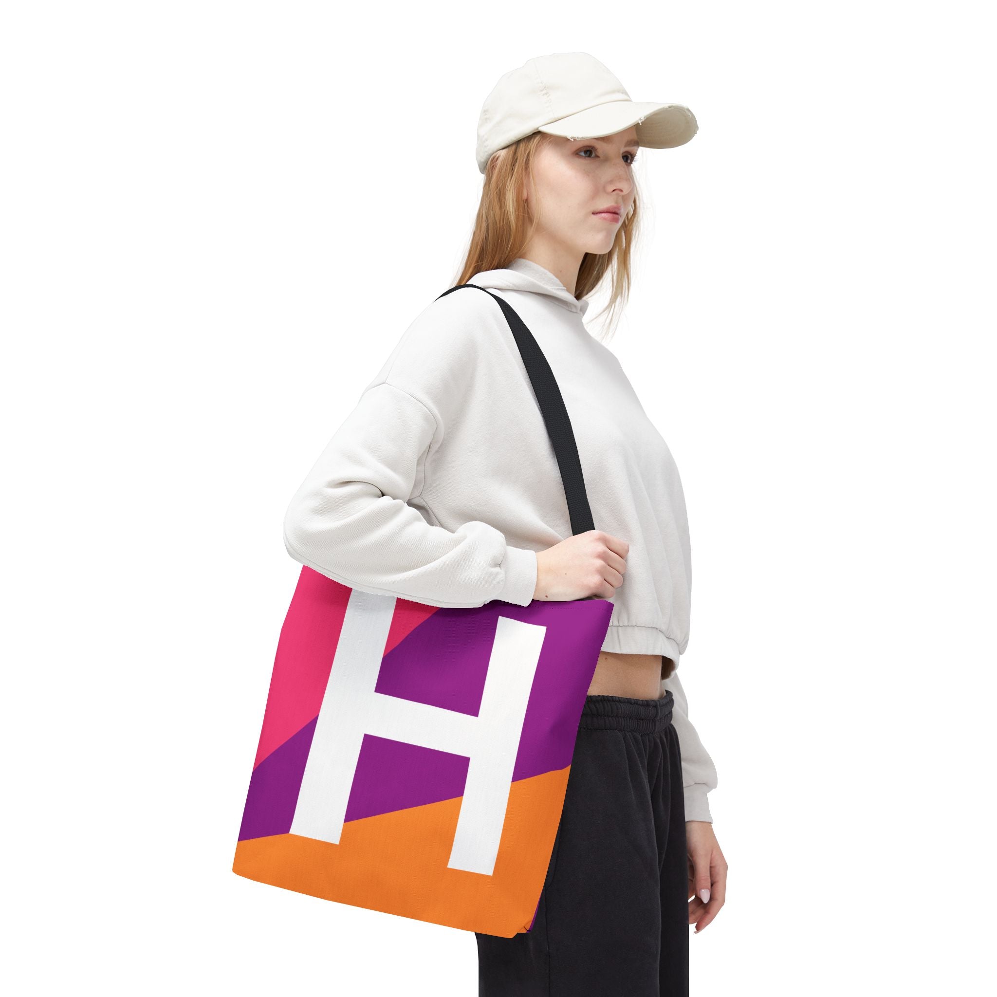 Monogram 'H' Colorblock Tote Bag — Personalized Initial H Shoulder Tote