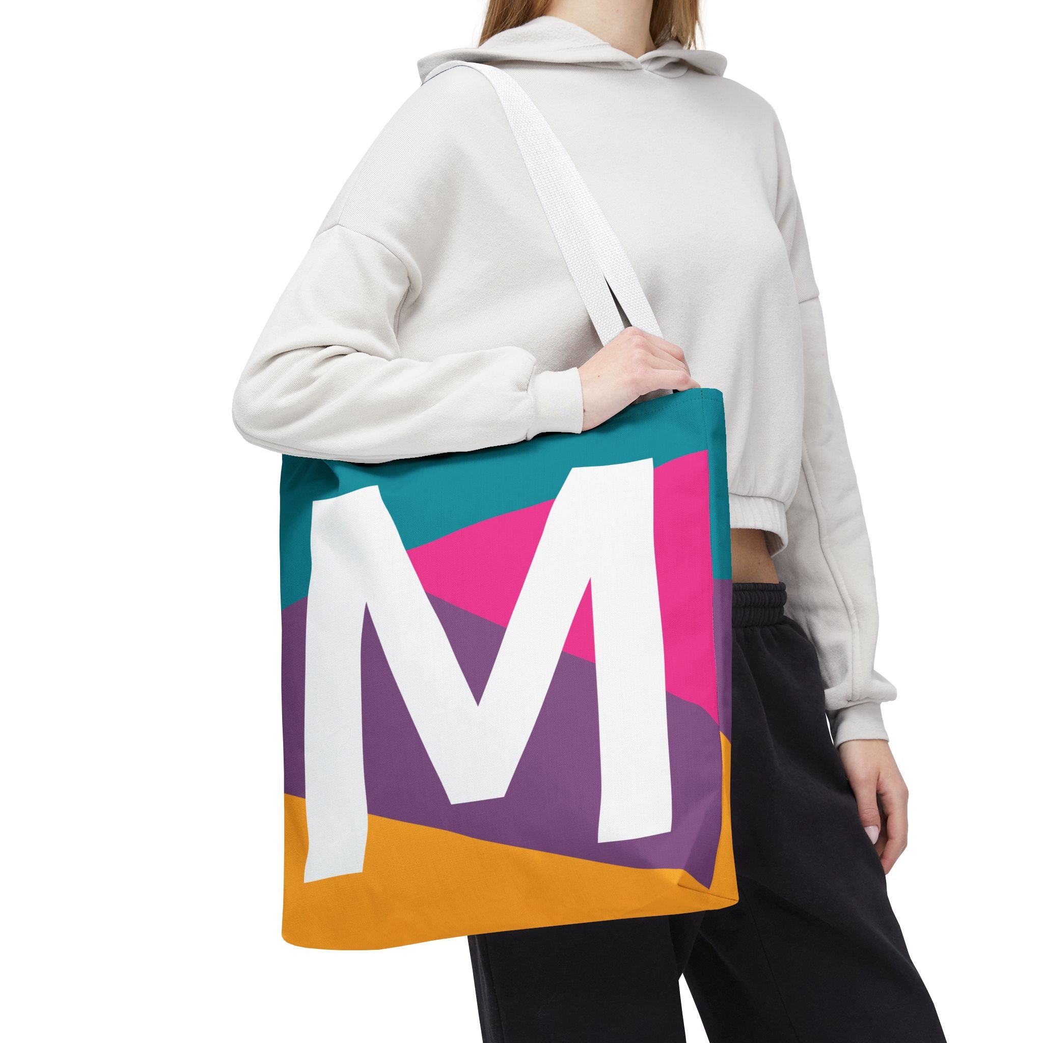 Monogram 'M' Colorblock Tote Bag — Personalized Initial M Shoulder Tote