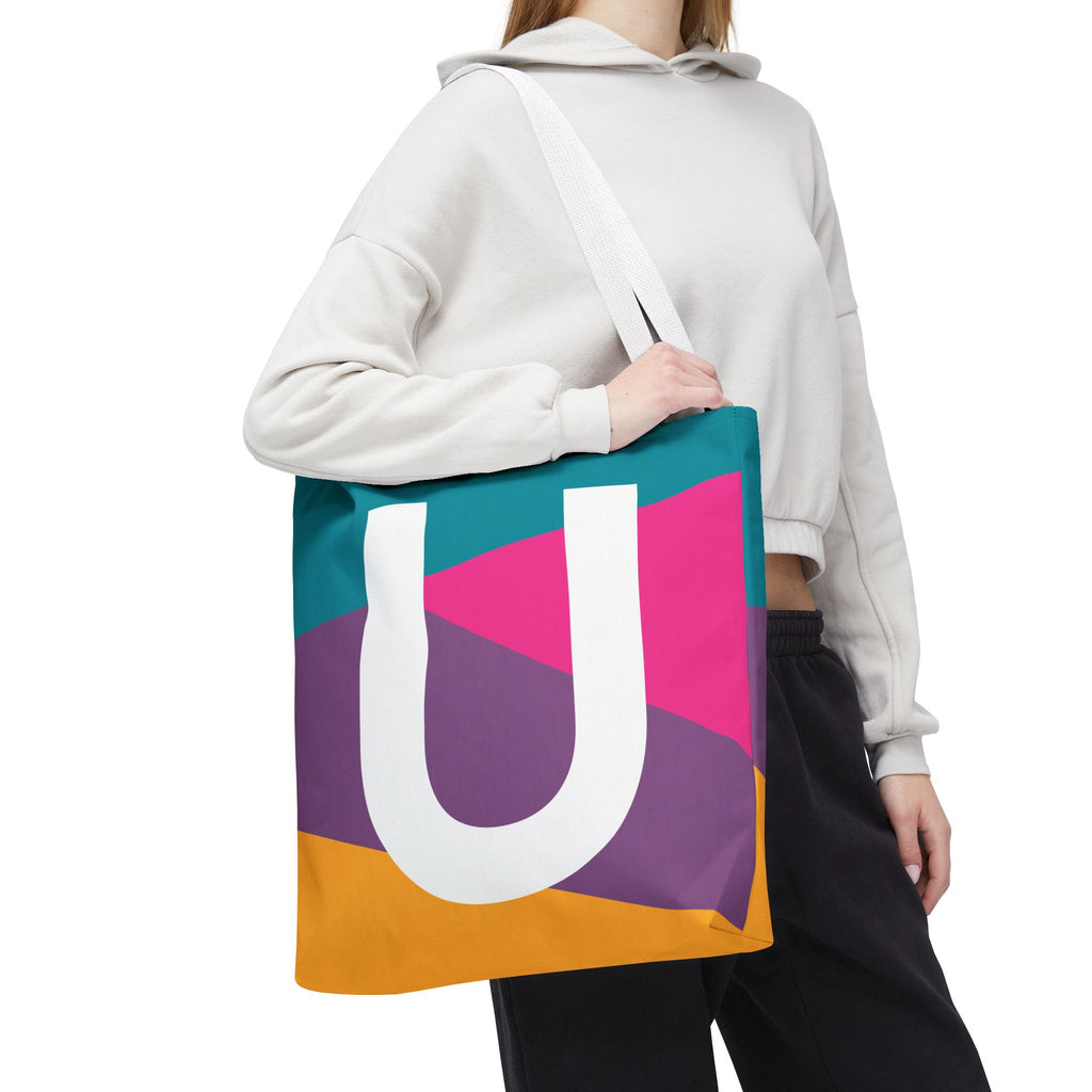 Monogram 'U' Colorblock Tote Bag — Personalized Initial U Shoulder Tote