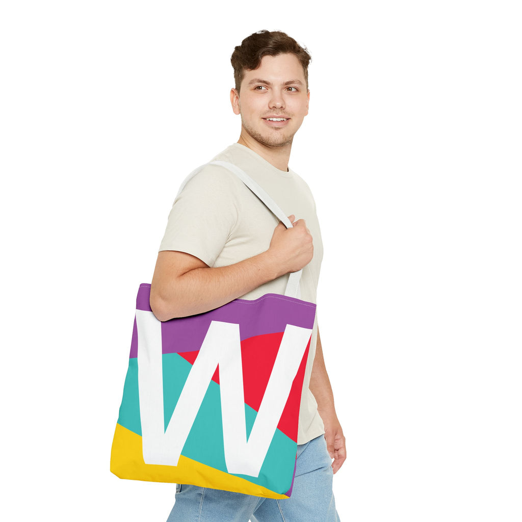 Monogram 'W' Colorblock Tote Bag — Personalized Initial W Shoulder Tote