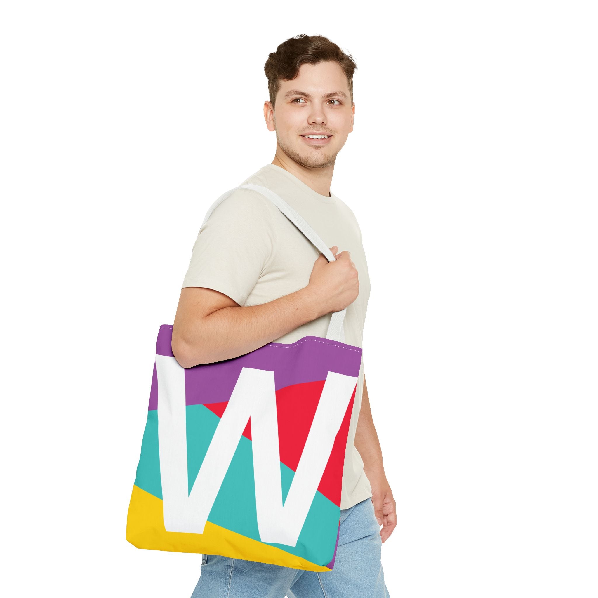 Monogram 'W' Colorblock Tote Bag — Personalized Initial W Shoulder Tote