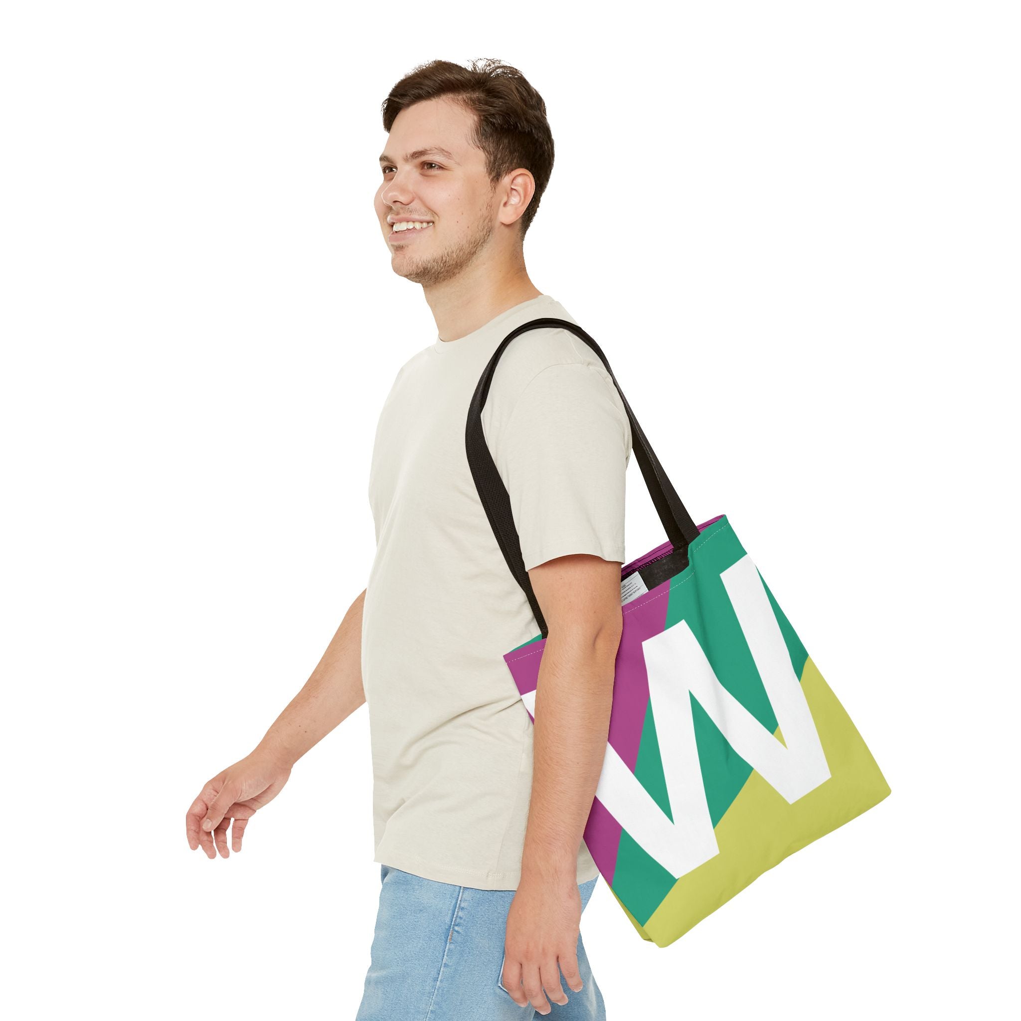 Monogram 'W' Colorblock Tote Bag — Personalized Initial W Shoulder Tote