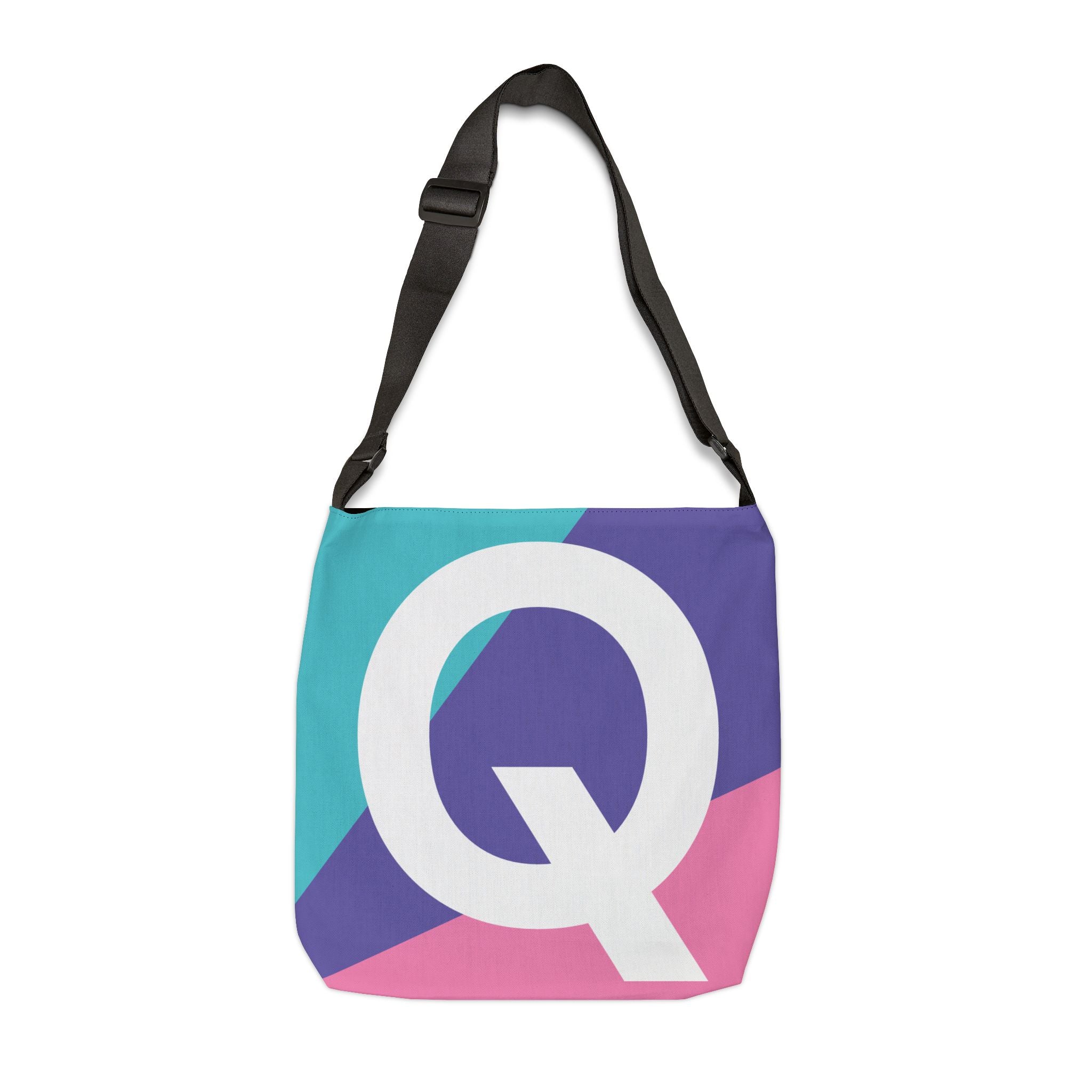 Initial Letter 'Q' Colorblock Adjustable Tote Bag — Monogram Alphabet Shoulder Bag