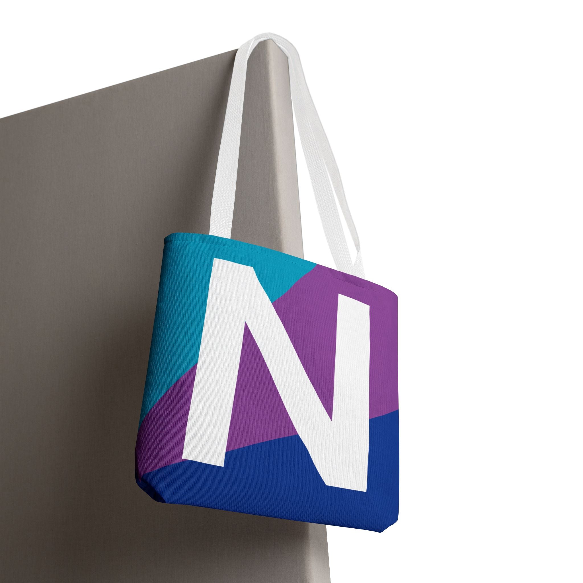 Monogram 'N' Colorblock Tote Bag — Personalized Initial N Shoulder Tote