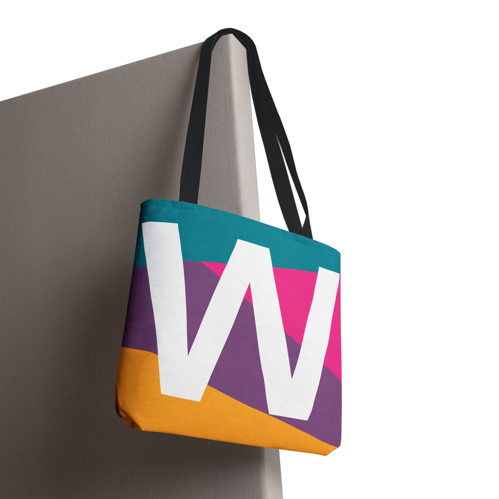 Monogram 'W' Colorblock Tote Bag — Personalized Initial W Shoulder Tote