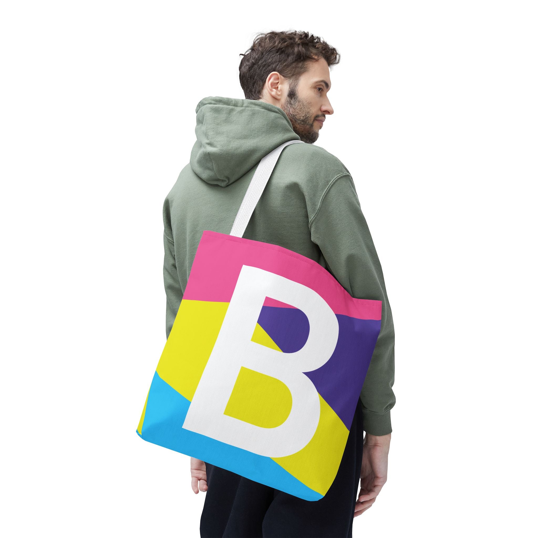 Monogram 'B' Colorblock Tote Bag — Personalized Initial B Shoulder Tote