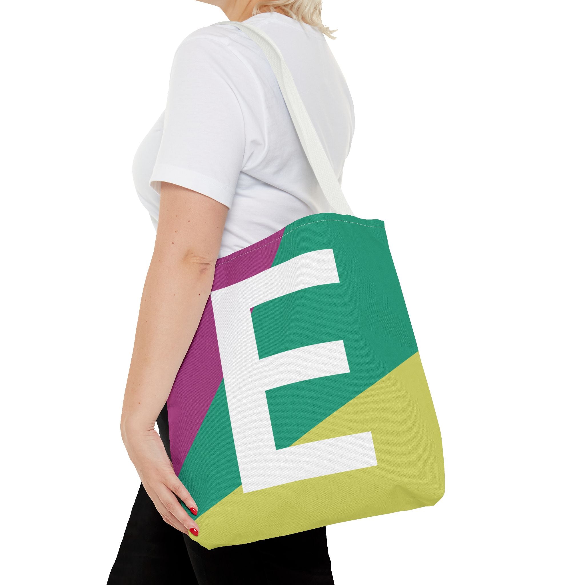 Monogram 'E' Colorblock Tote Bag — Personalized Initial E Shoulder Tote