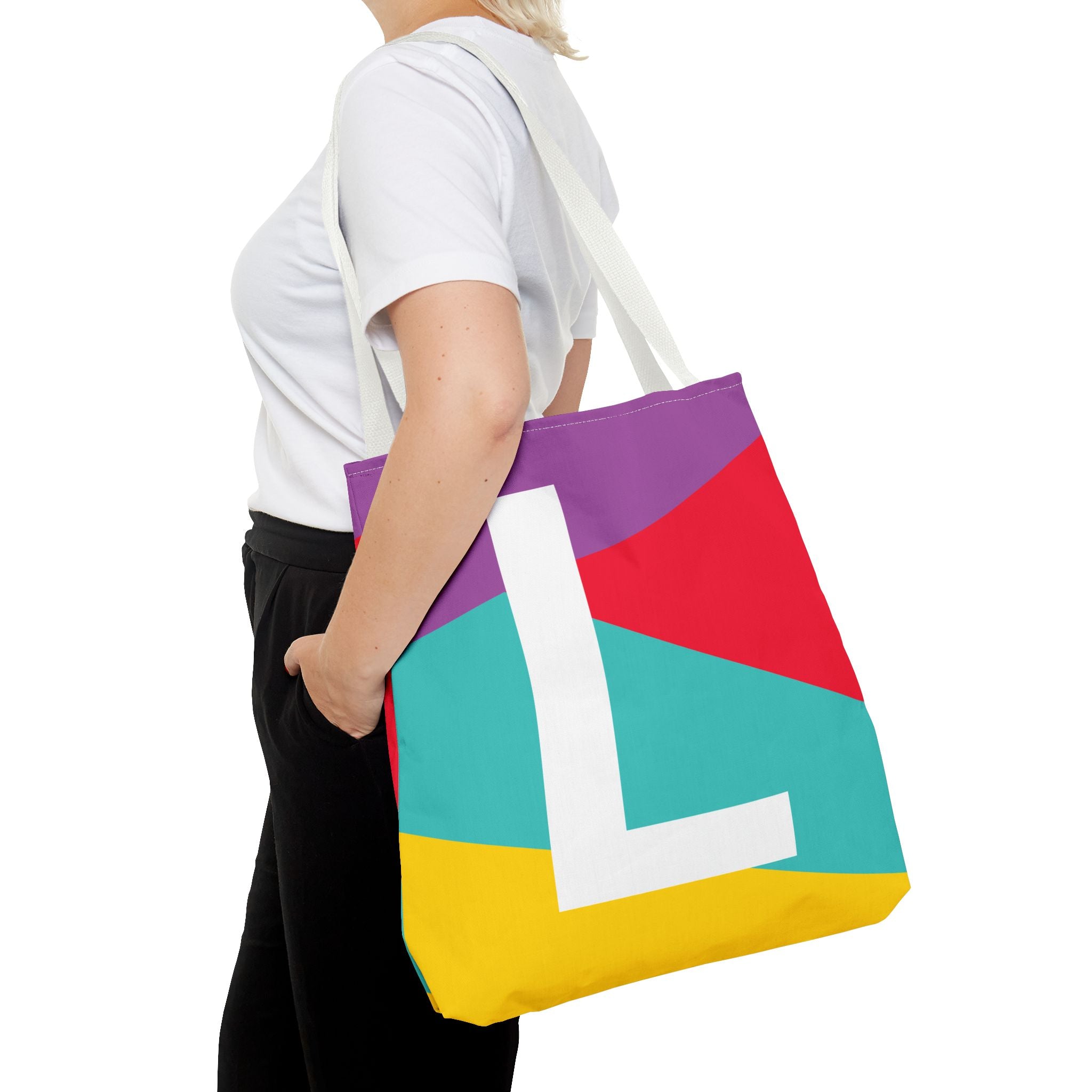 Monogram 'L' Colorblock Tote Bag — Personalized Initial L Shoulder Tote