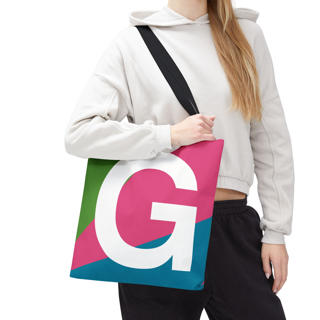 Monogram 'G' Colorblock Tote Bag — Personalized Initial G Shoulder Tote