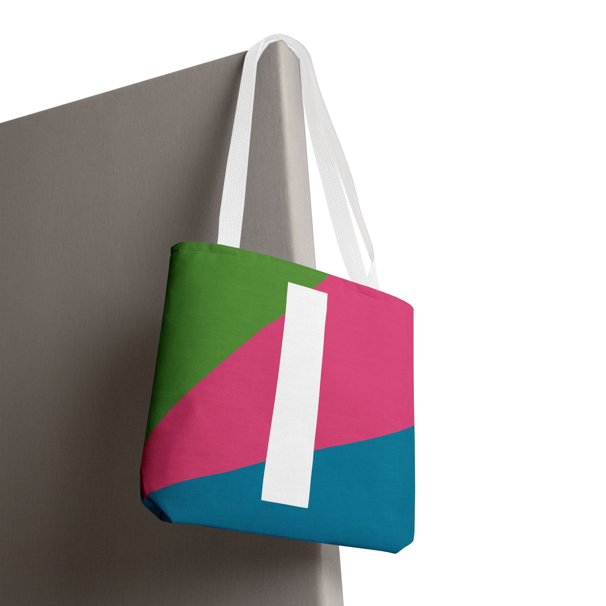 Monogram 'I' Colorblock Tote Bag — Personalized Initial I Shoulder Tote