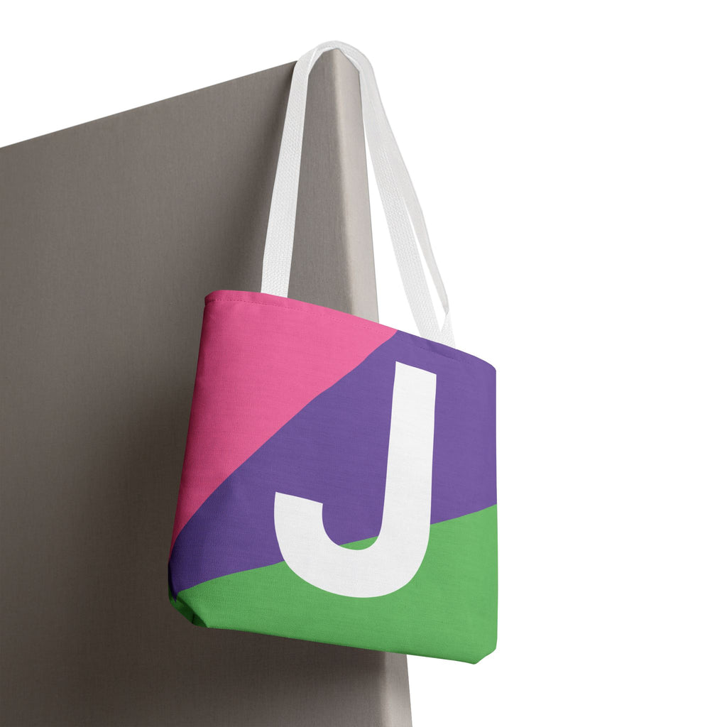 Monogram 'J' Colorblock Tote Bag — Personalized Initial J Shoulder Tote