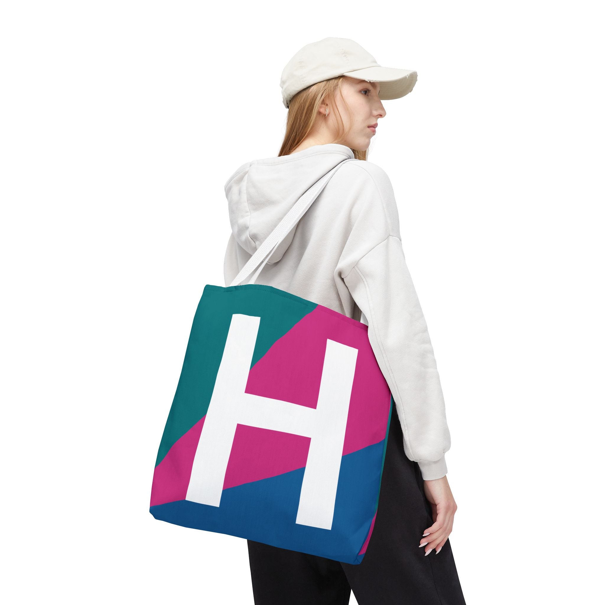 Monogram 'H' Colorblock Tote Bag — Personalized Initial H Shoulder Tote