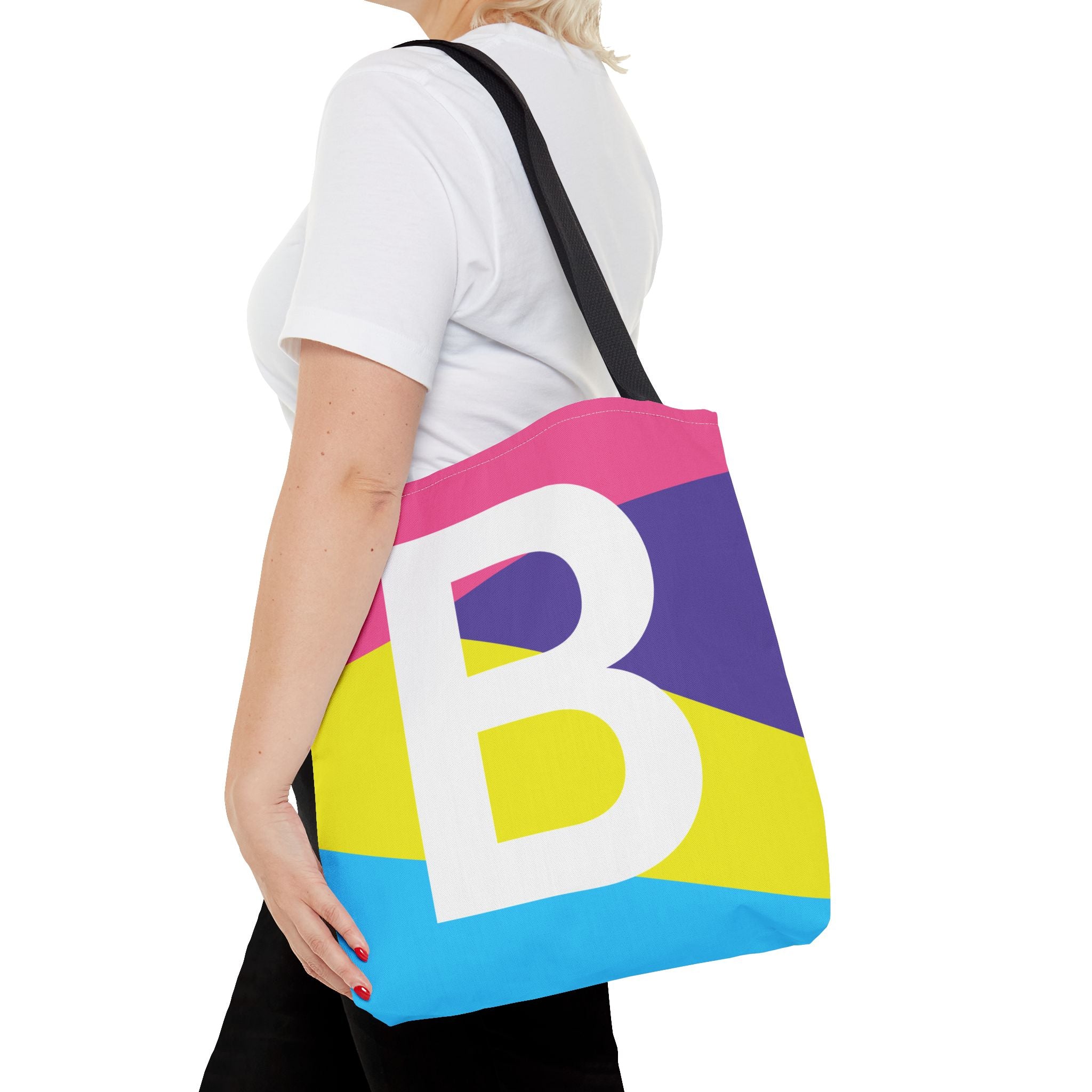 Monogram 'B' Colorblock Tote Bag — Personalized Initial B Shoulder Tote