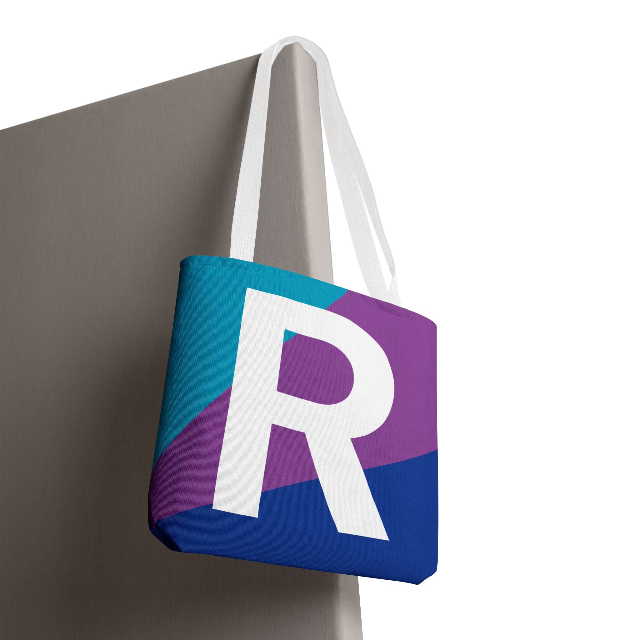 Monogram 'R' Colorblock Tote Bag — Personalized Initial R Shoulder Tote