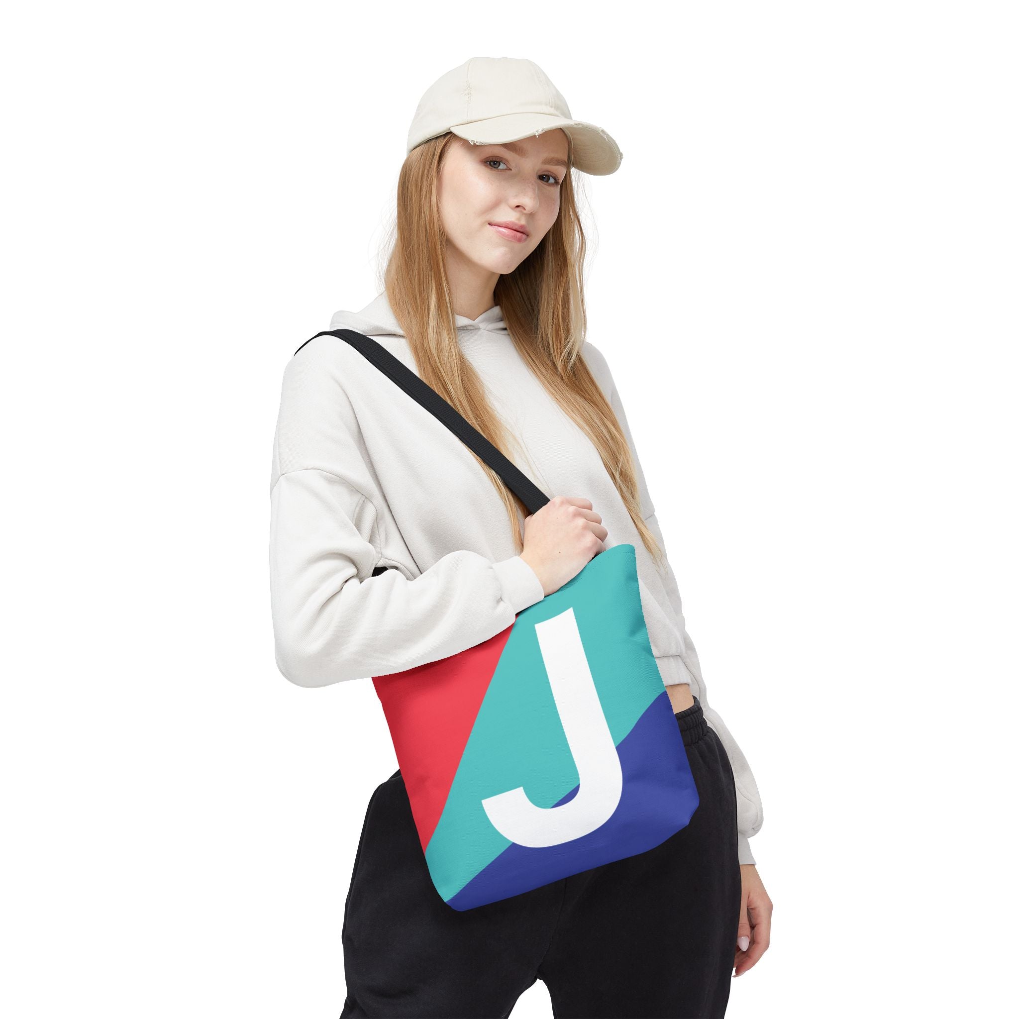 Monogram 'J' Colorblock Tote Bag — Personalized Initial J Shoulder Tote