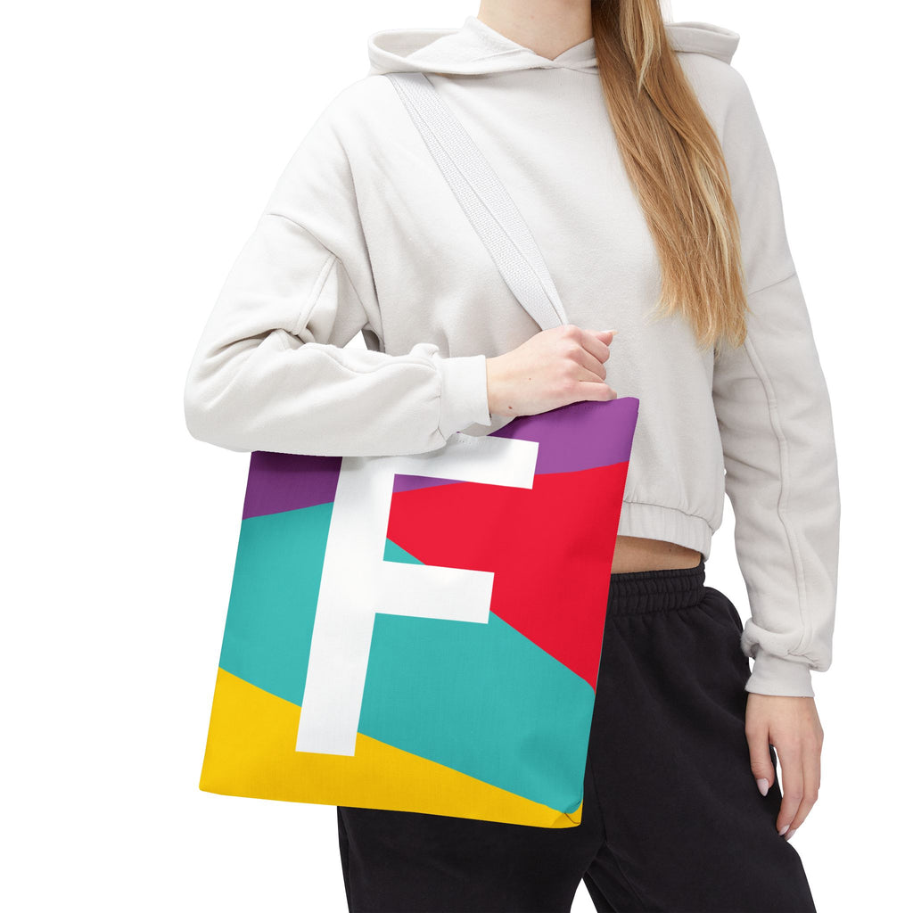 Monogram 'F' Colorblock Tote Bag — Personalized Initial F Shoulder Tote