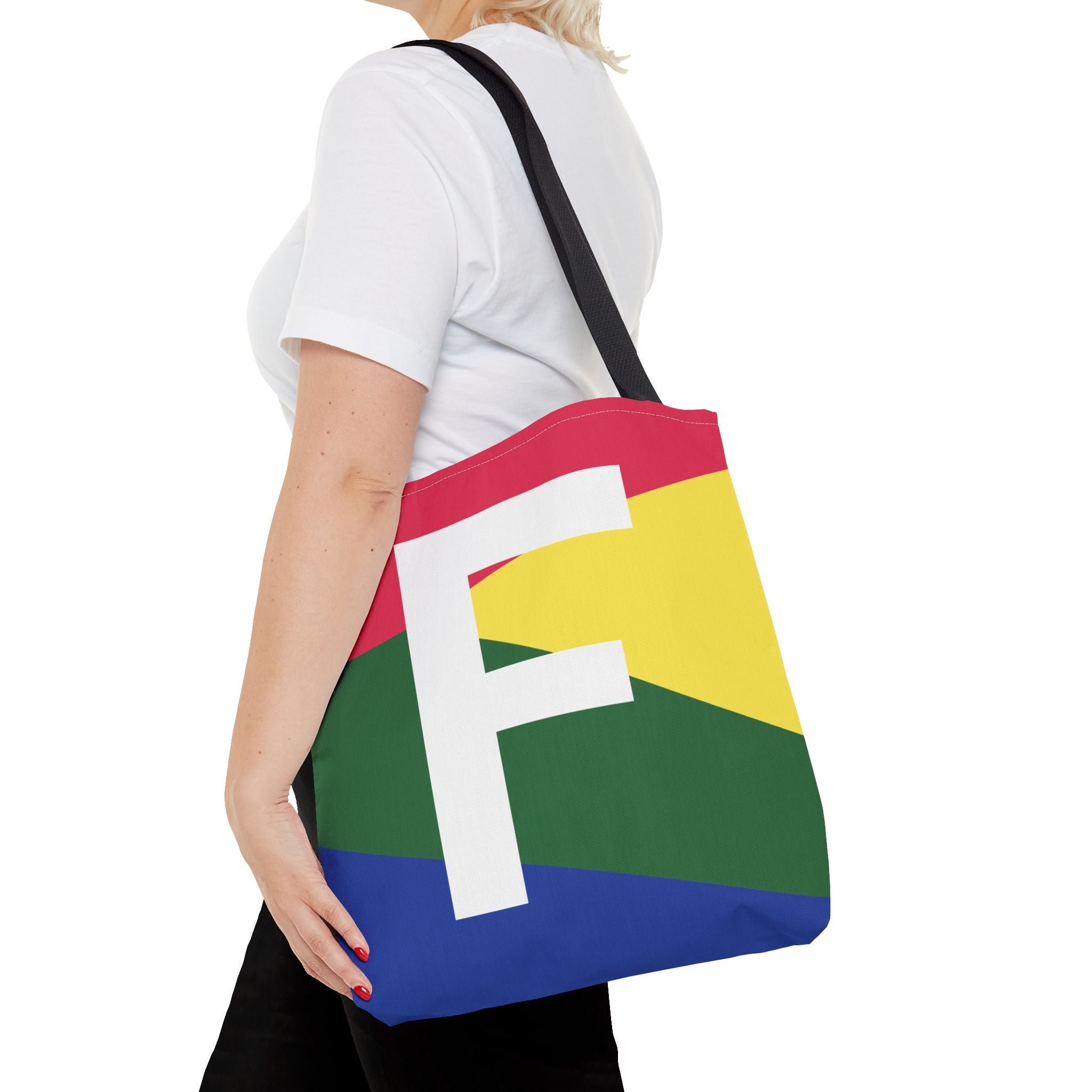 Monogram 'F' Colorblock Tote Bag — Personalized Initial F Shoulder Tote