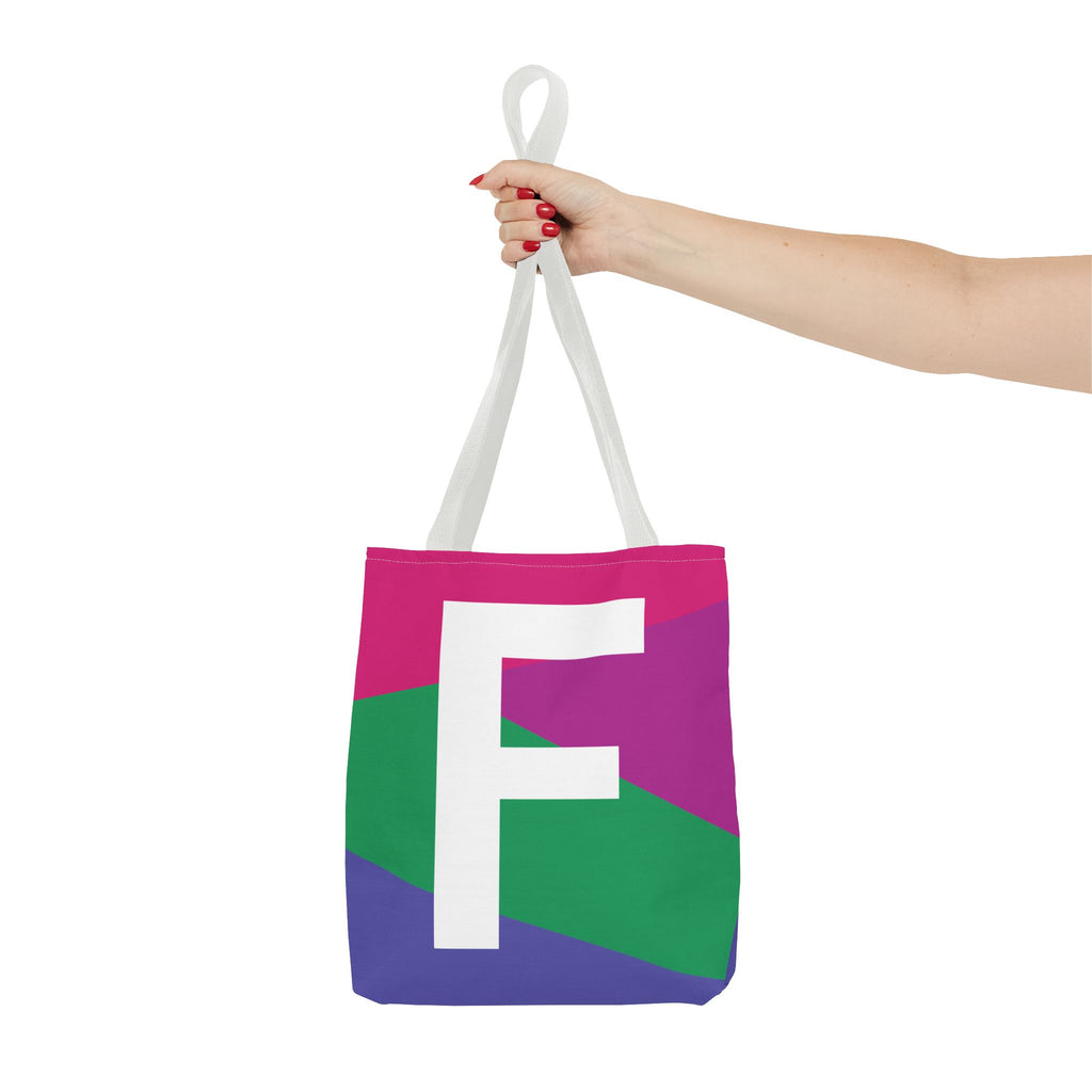 Monogram 'F' Colorblock Tote Bag — Personalized Initial F Shoulder Tote