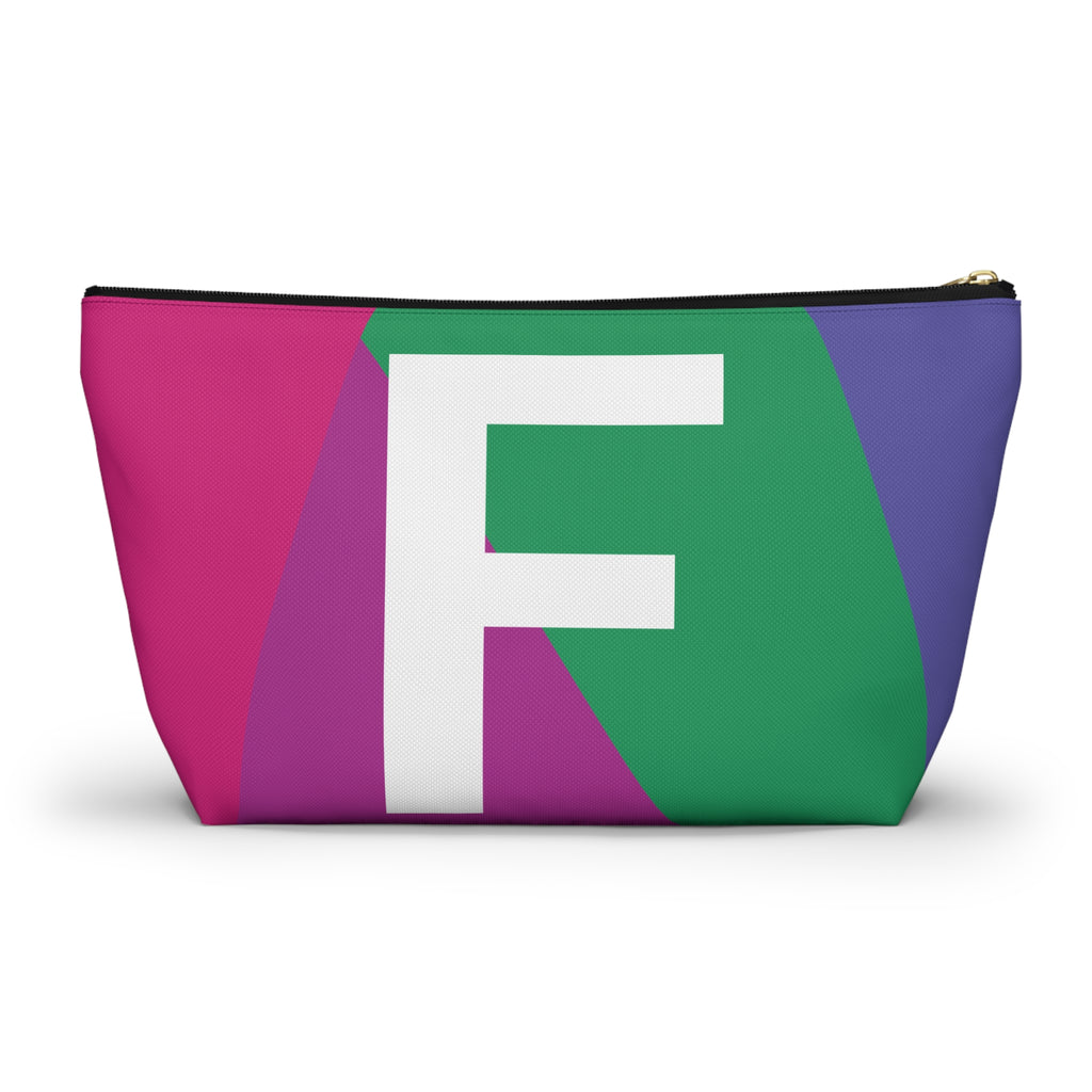 Initials Colorblock Accessory Pouch — Monogram F T-Bottom Cosmetic Bag