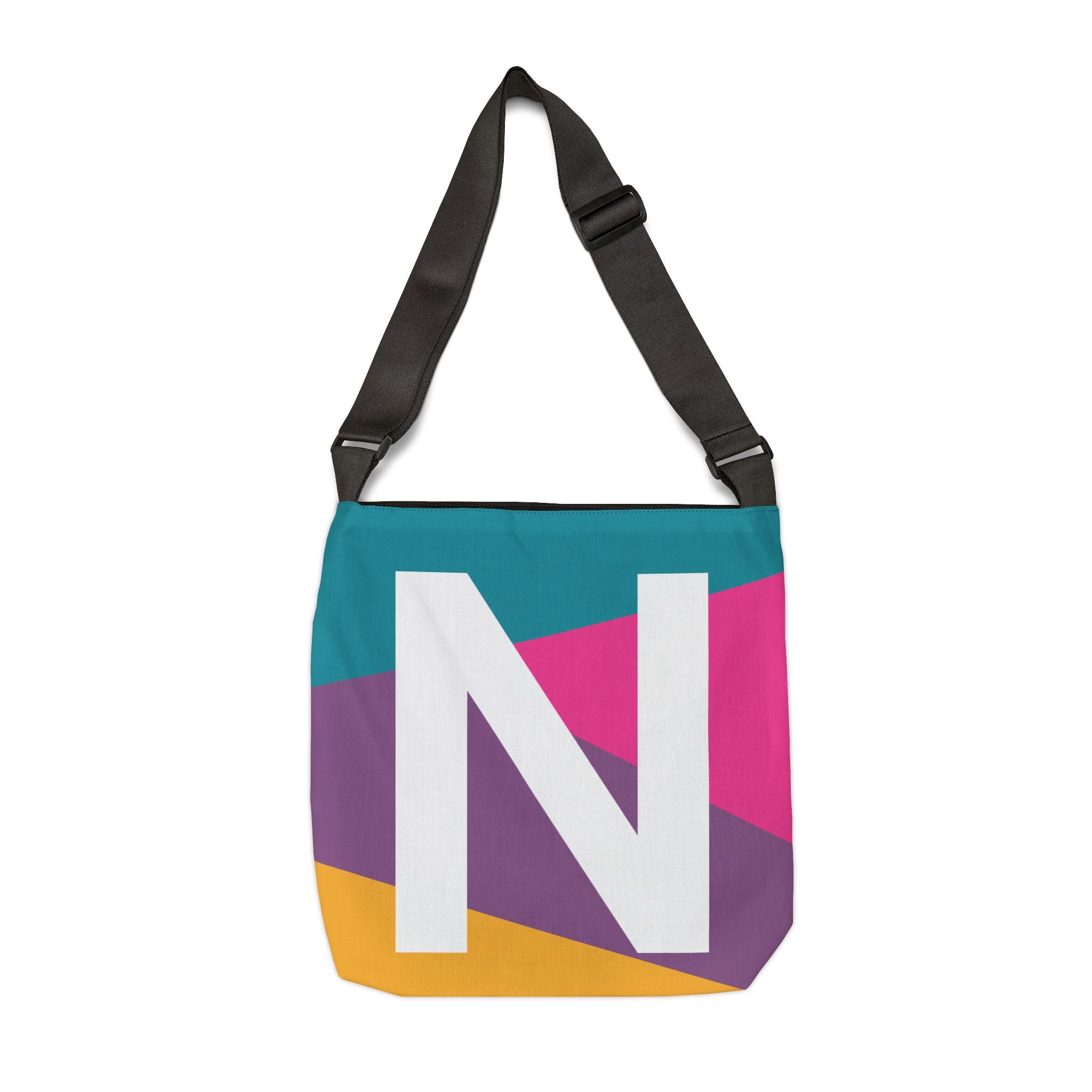Initial Letter 'N' Colorblock Adjustable Tote Bag — Monogram Alphabet Shoulder Bag