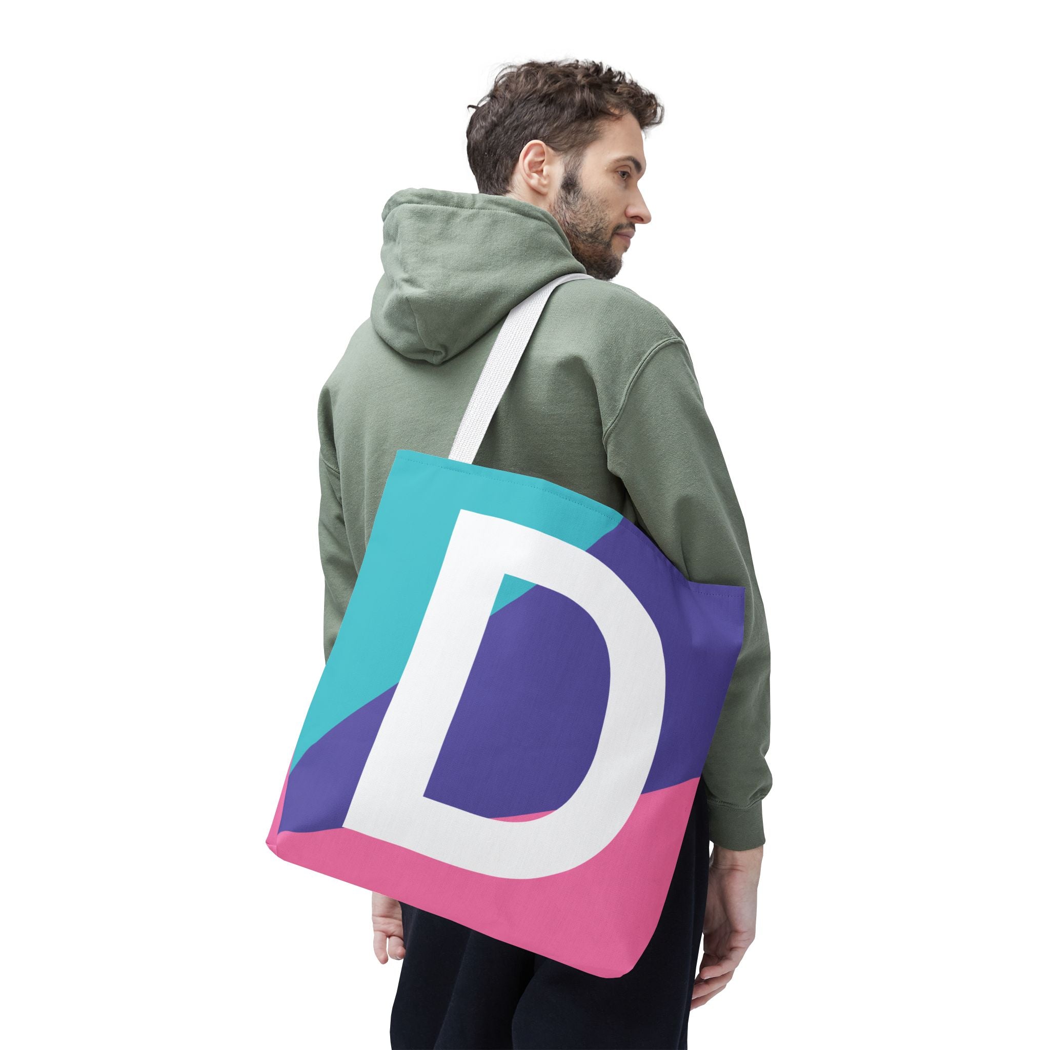 Monogram 'D' Colorblock Tote Bag — Personalized Initial D Shoulder Tote