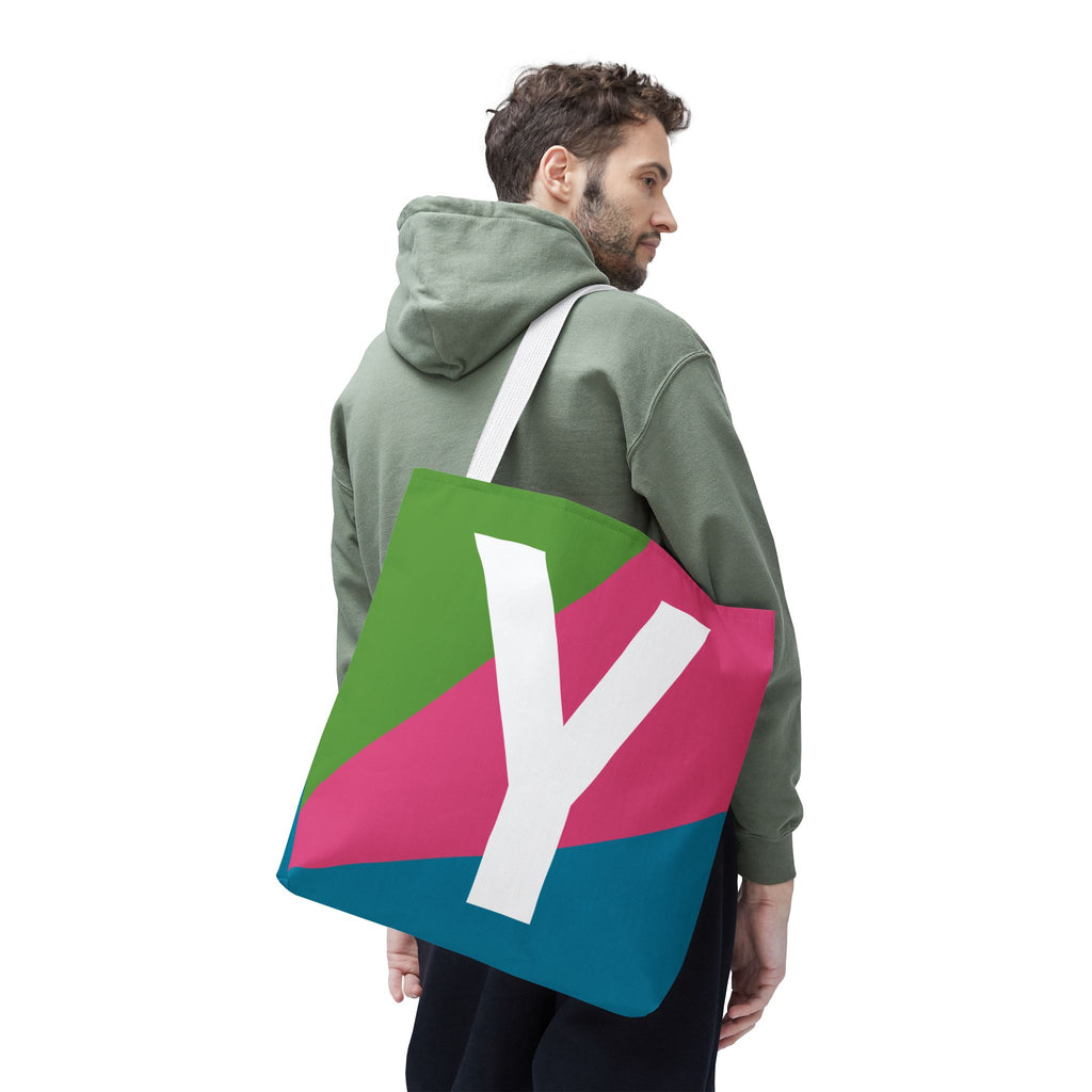 Monogram 'Y' Colorblock Tote Bag — Personalized Initial Y Shoulder Tote