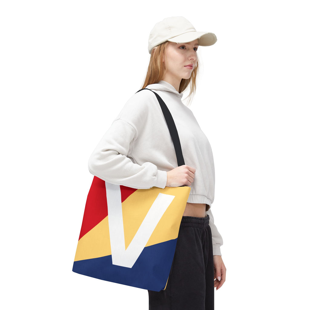 Monogram 'V' Colorblock Tote Bag — Personalized Initial V Shoulder Tote