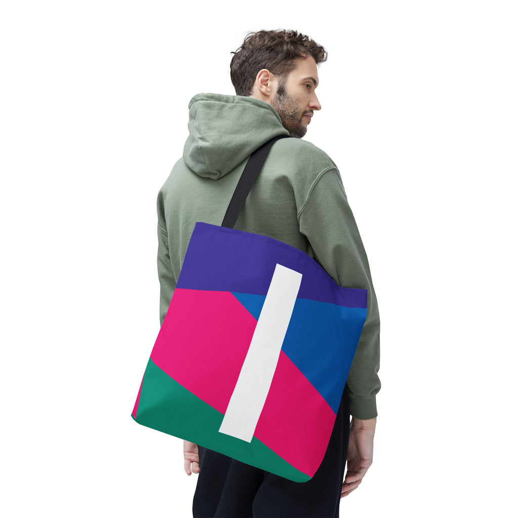 Monogram 'I' Colorblock Tote Bag — Personalized Initial I Shoulder Tote